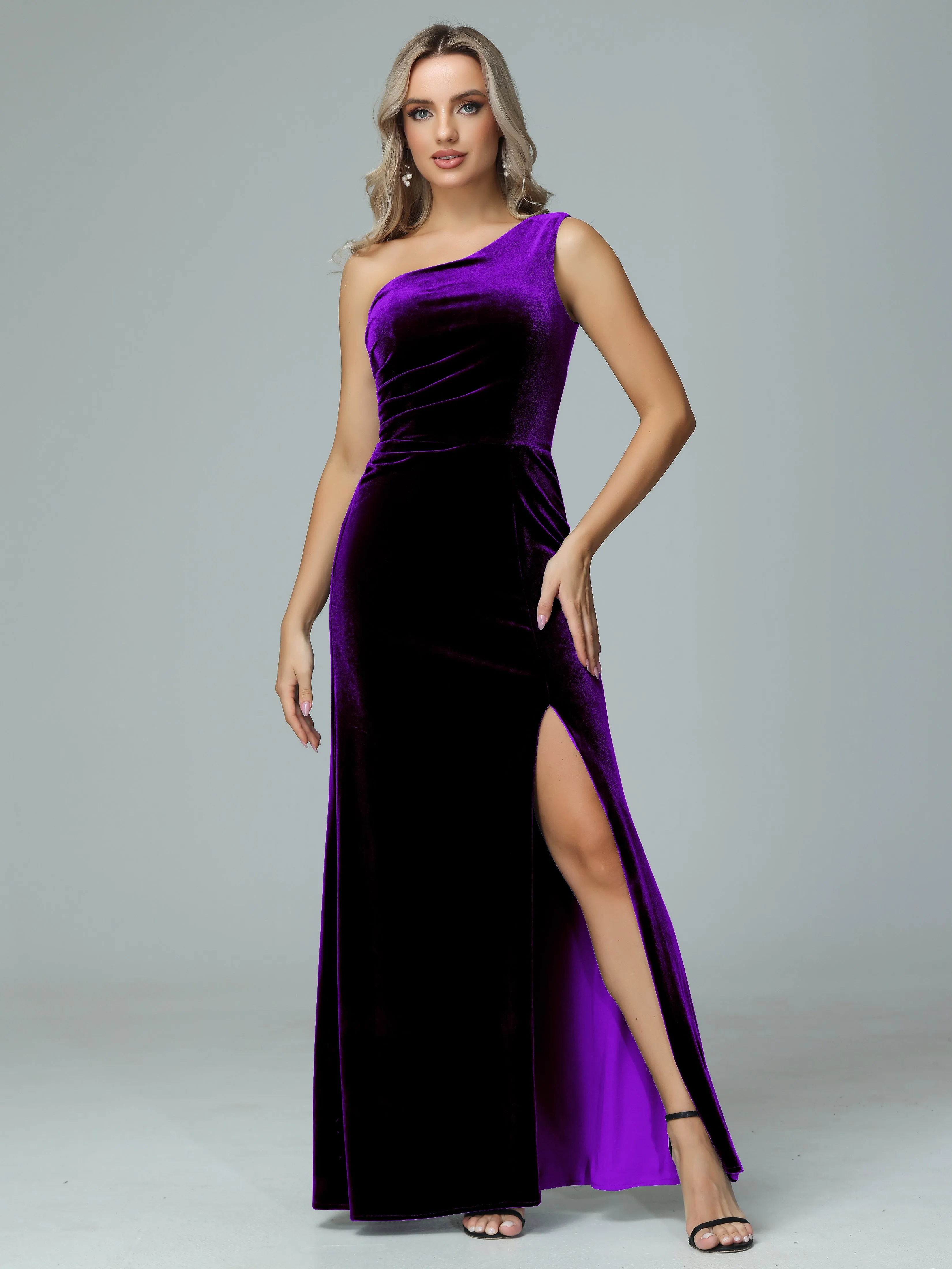 One Shoulder Velvet Winter Formal Bridesmaid Dresses