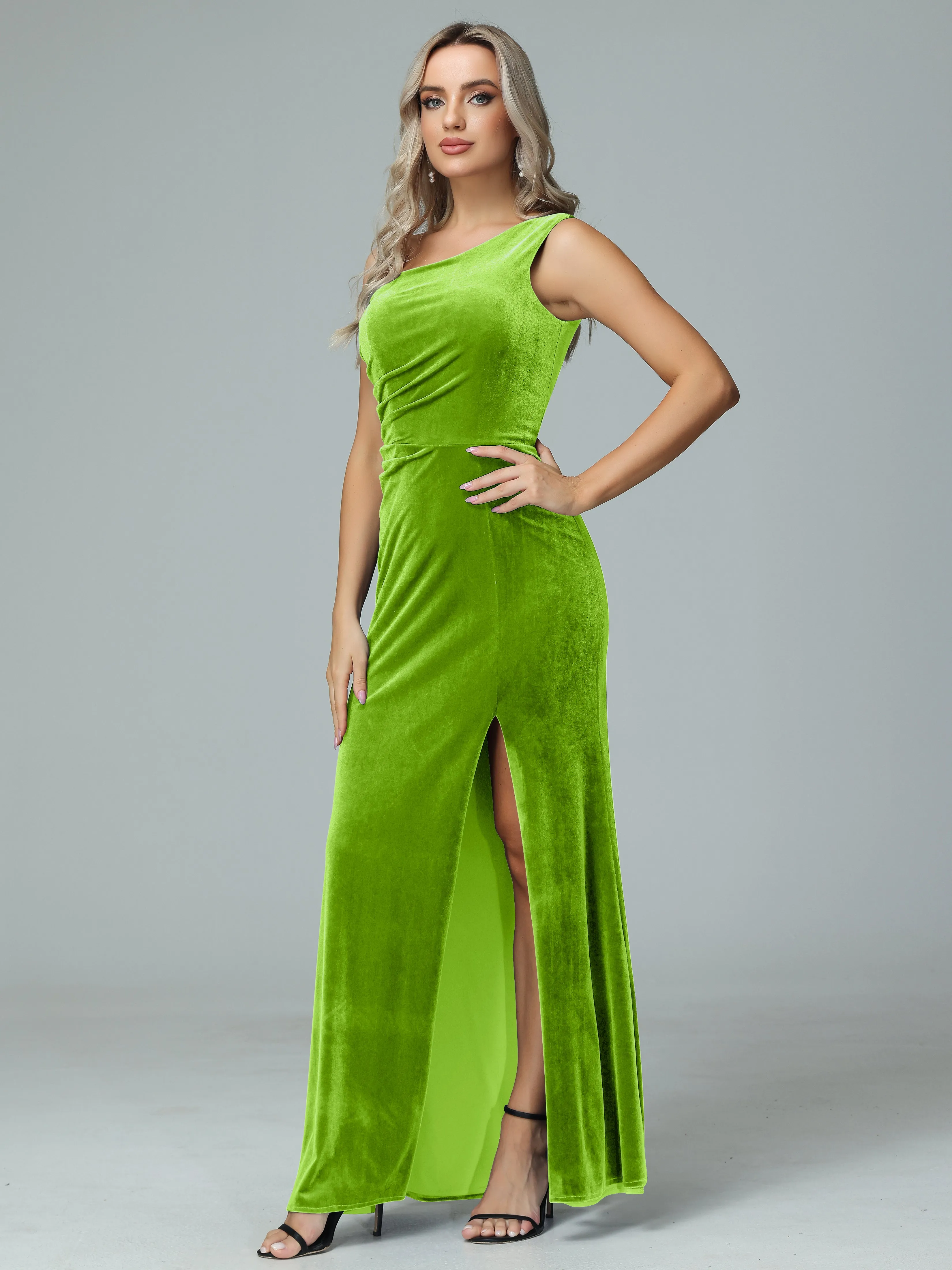 One Shoulder Velvet Winter Formal Bridesmaid Dresses