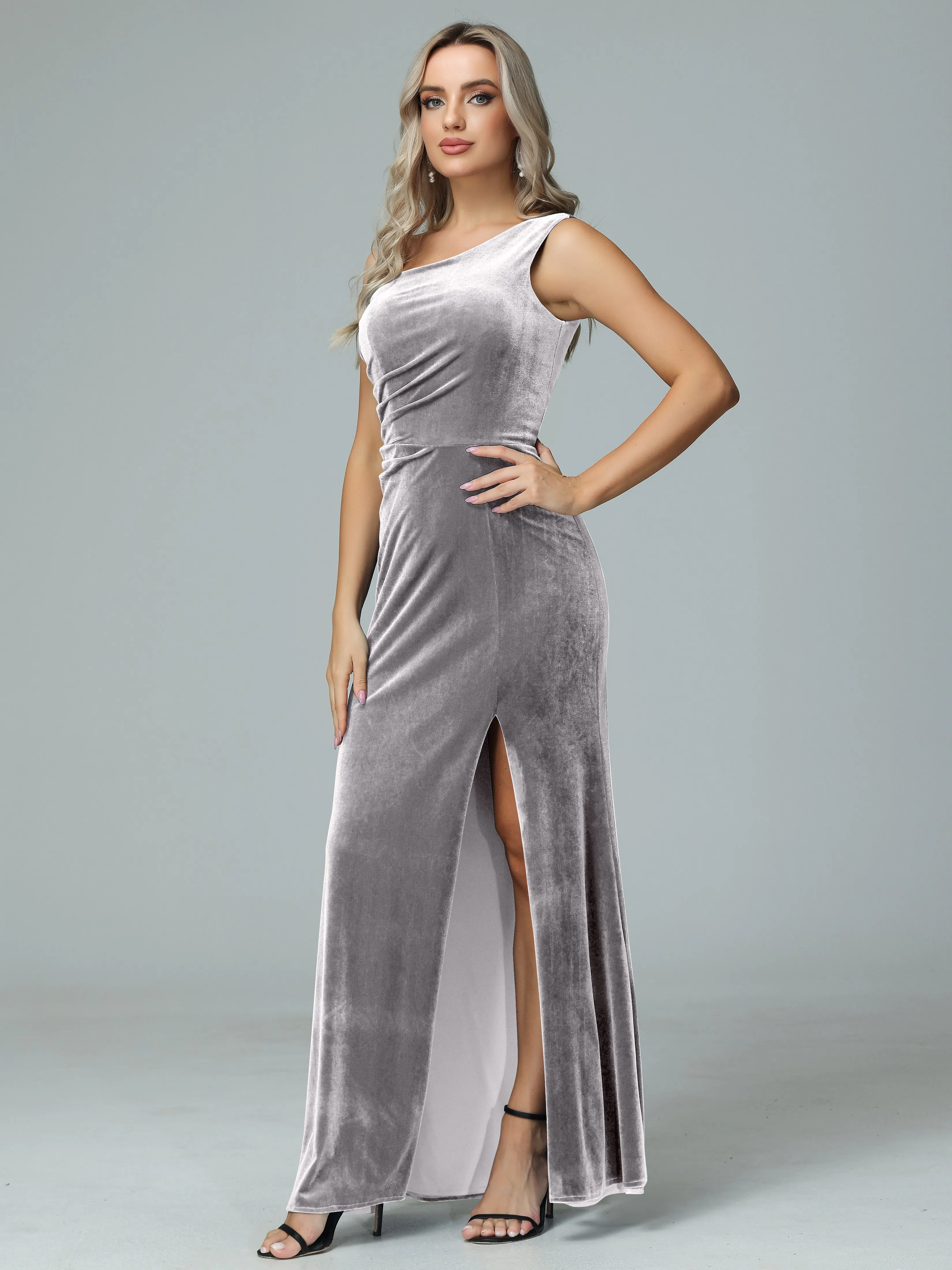 One Shoulder Velvet Winter Formal Bridesmaid Dresses