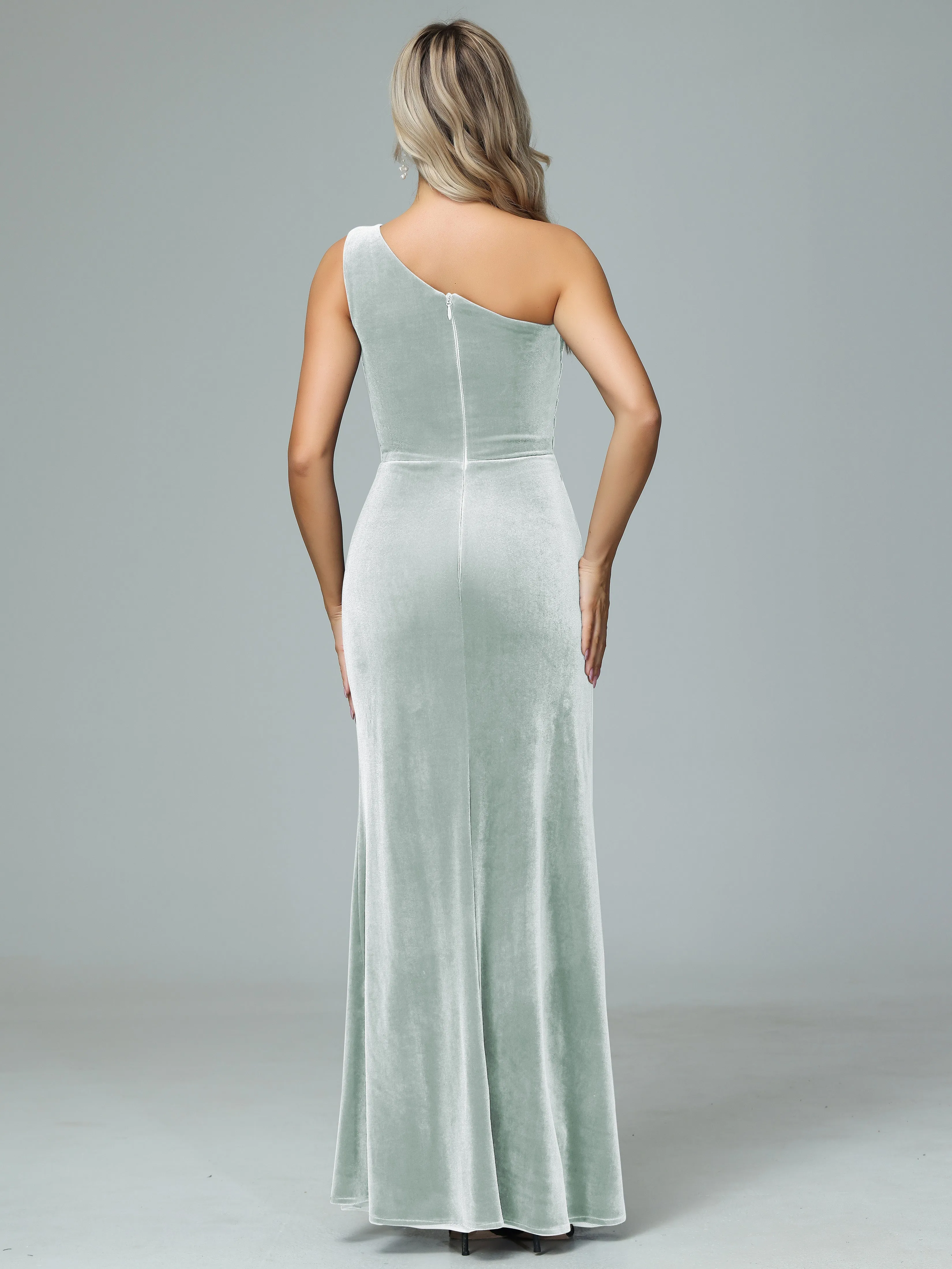 One Shoulder Velvet Winter Formal Bridesmaid Dresses