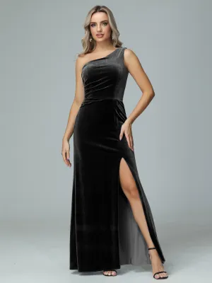 One Shoulder Velvet Winter Formal Bridesmaid Dresses