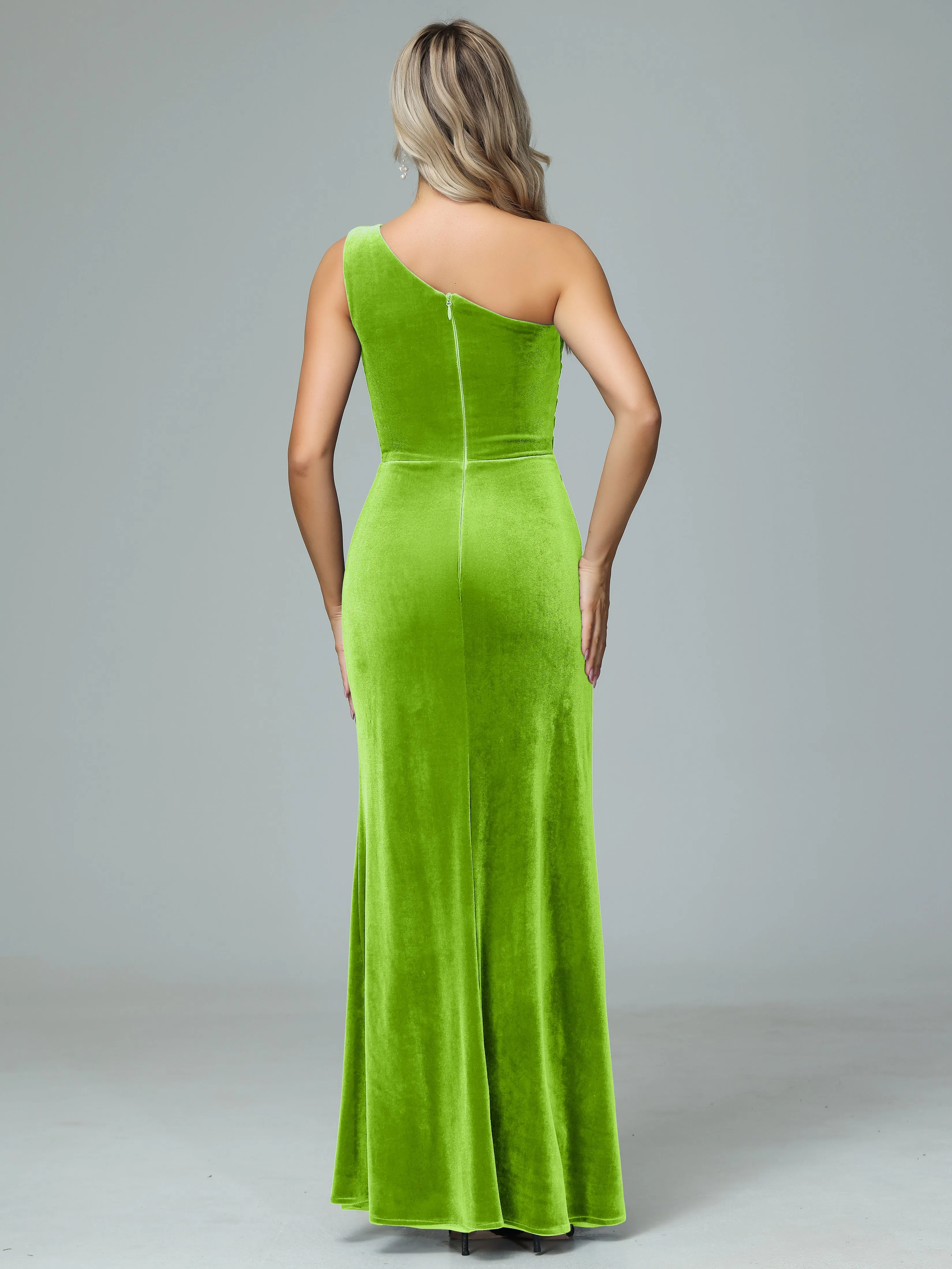 One Shoulder Velvet Winter Formal Bridesmaid Dresses