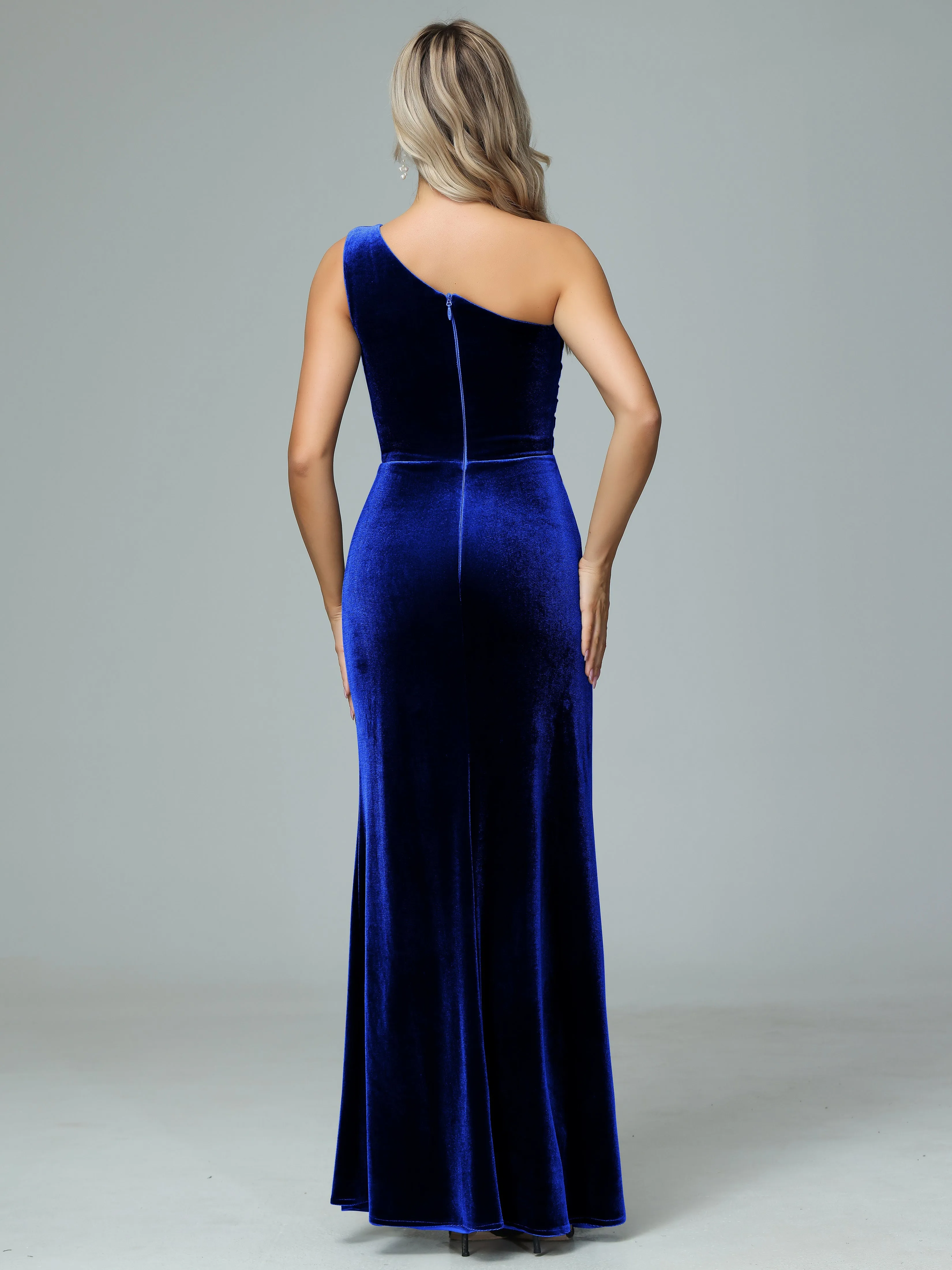 One Shoulder Velvet Winter Formal Bridesmaid Dresses