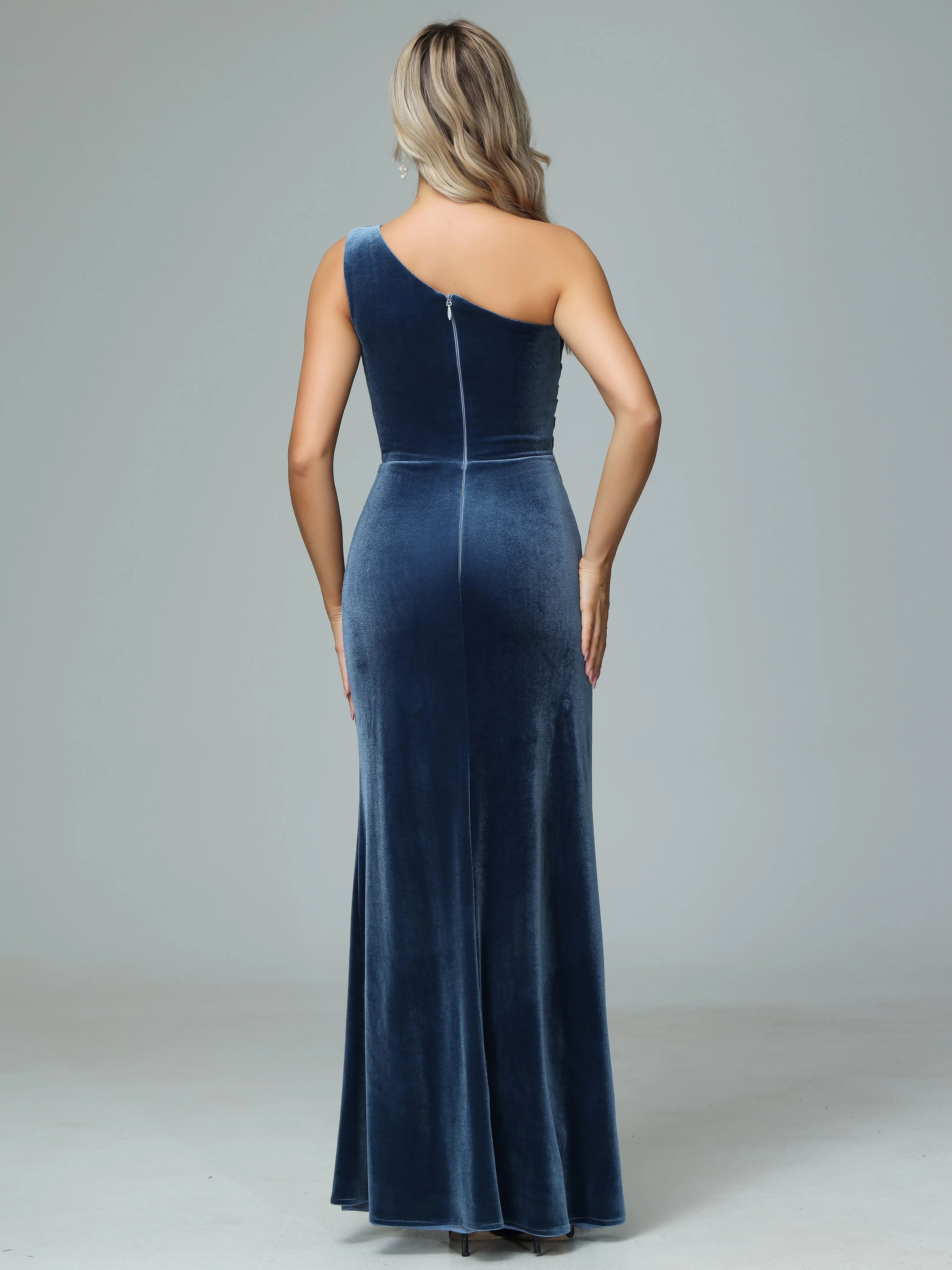 One Shoulder Velvet Winter Formal Bridesmaid Dresses
