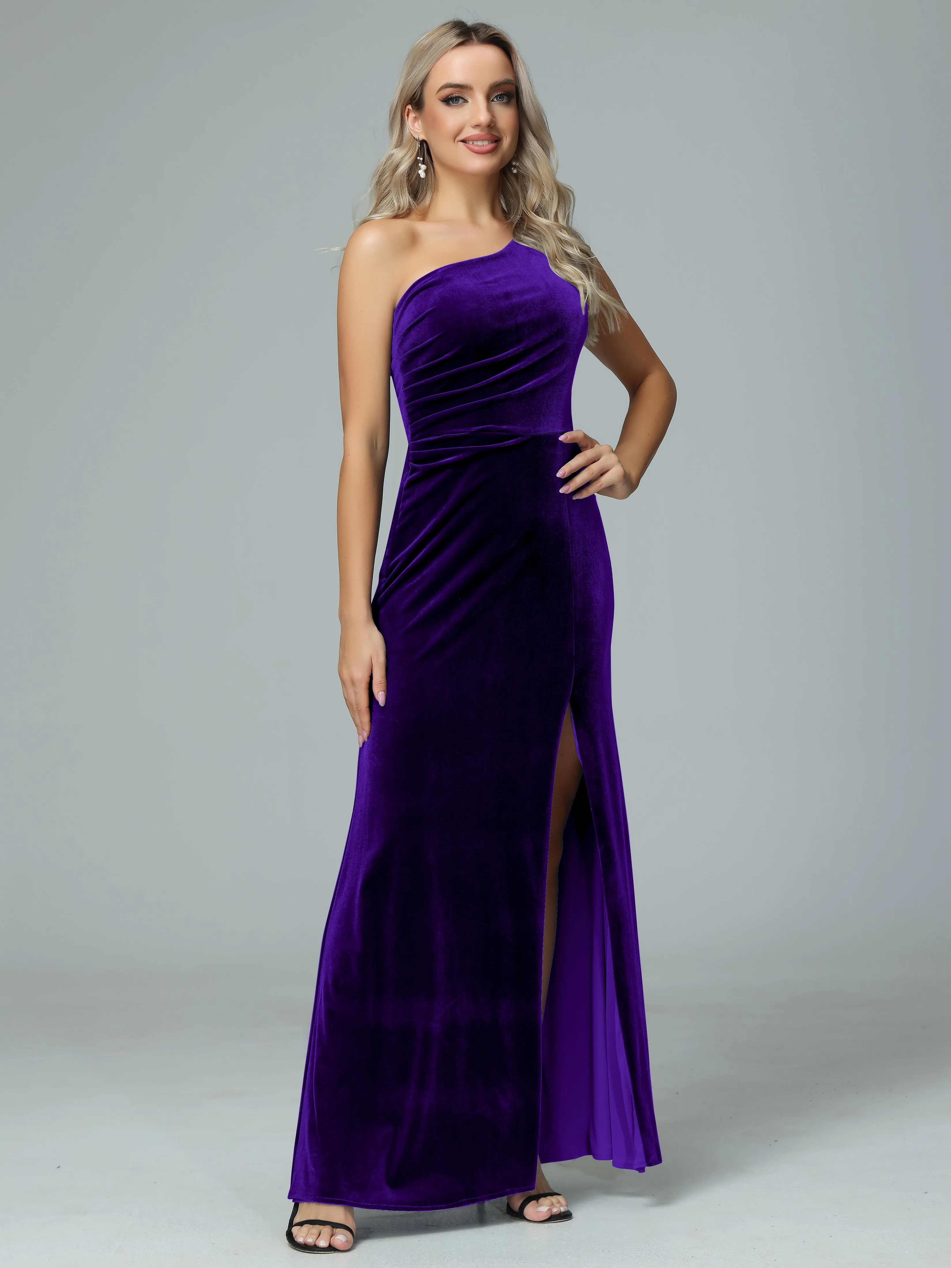 One Shoulder Velvet Winter Formal Bridesmaid Dresses