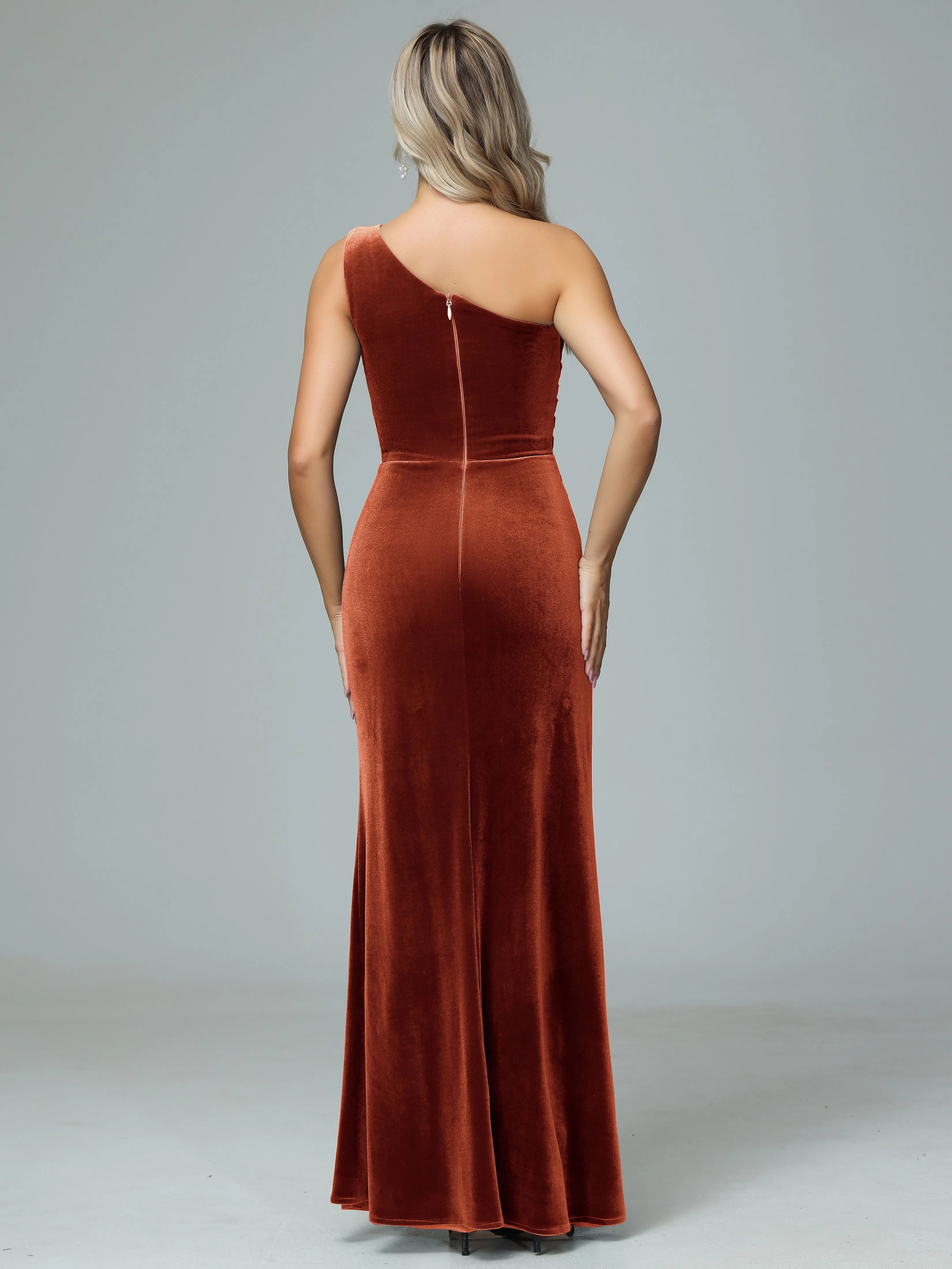 One Shoulder Velvet Winter Formal Bridesmaid Dresses