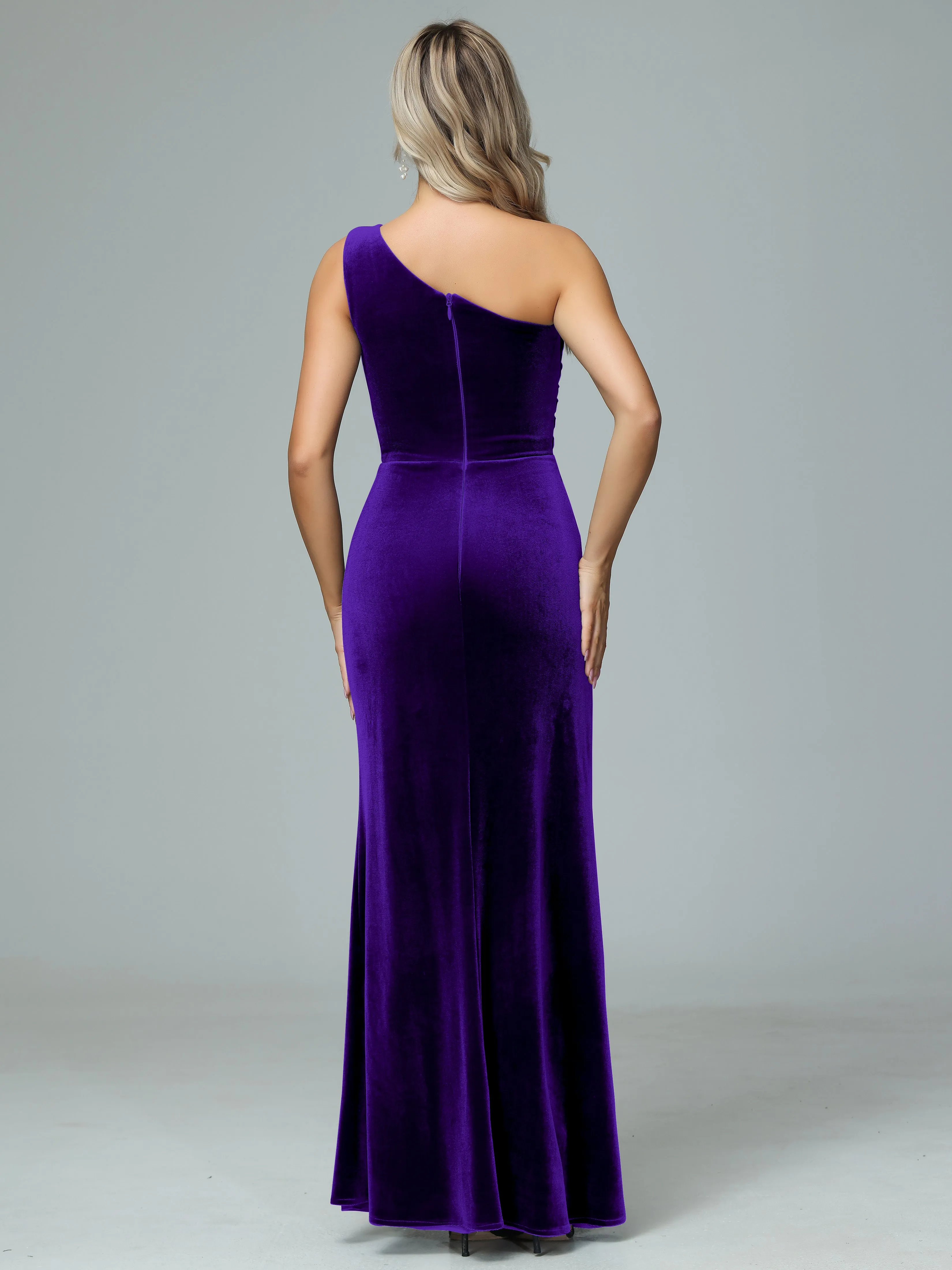 One Shoulder Velvet Winter Formal Bridesmaid Dresses