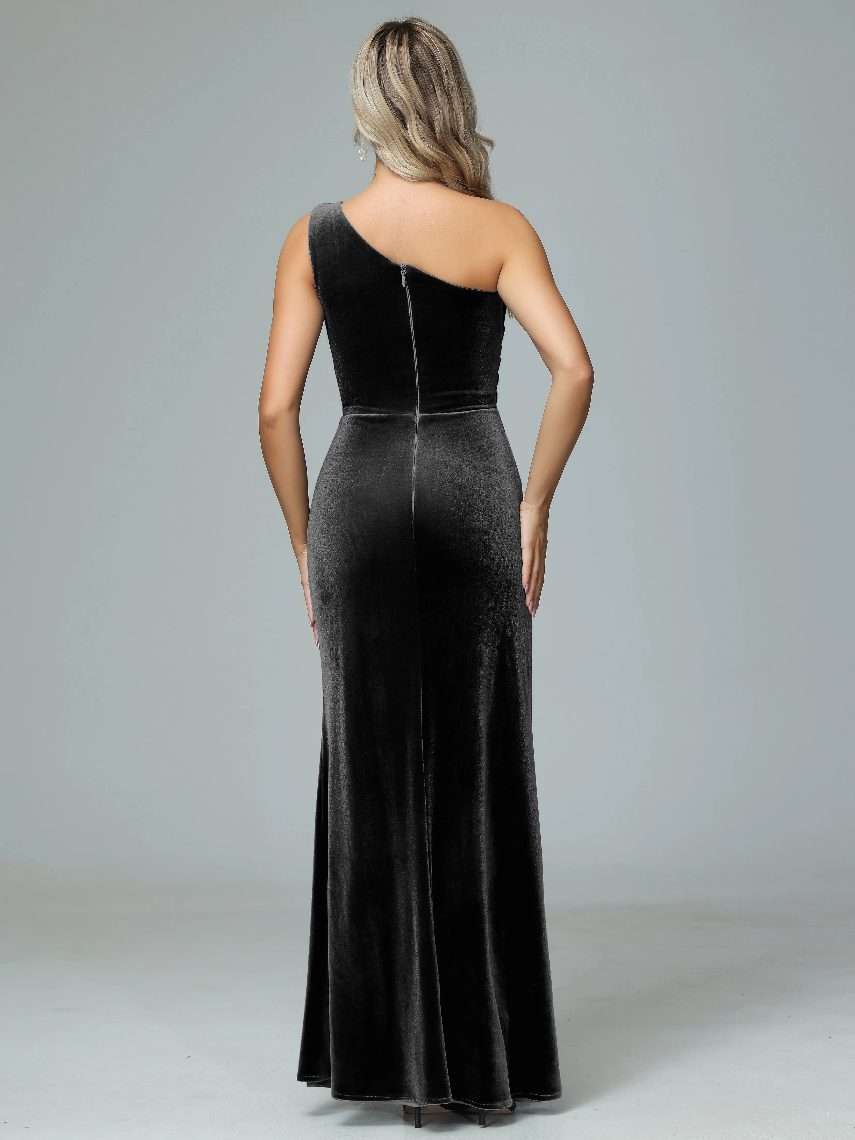 One Shoulder Velvet Winter Formal Bridesmaid Dresses
