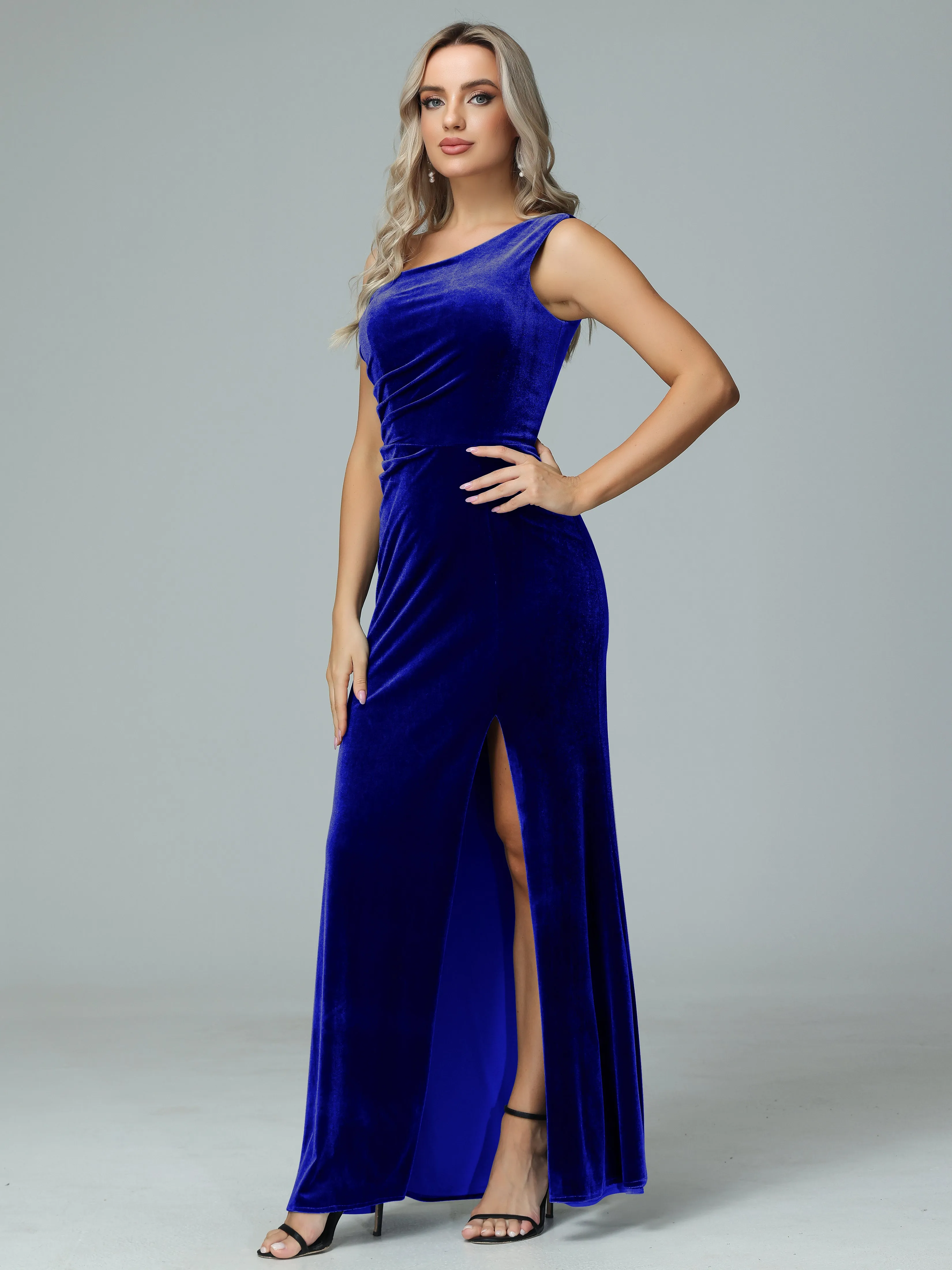 One Shoulder Velvet Winter Formal Bridesmaid Dresses