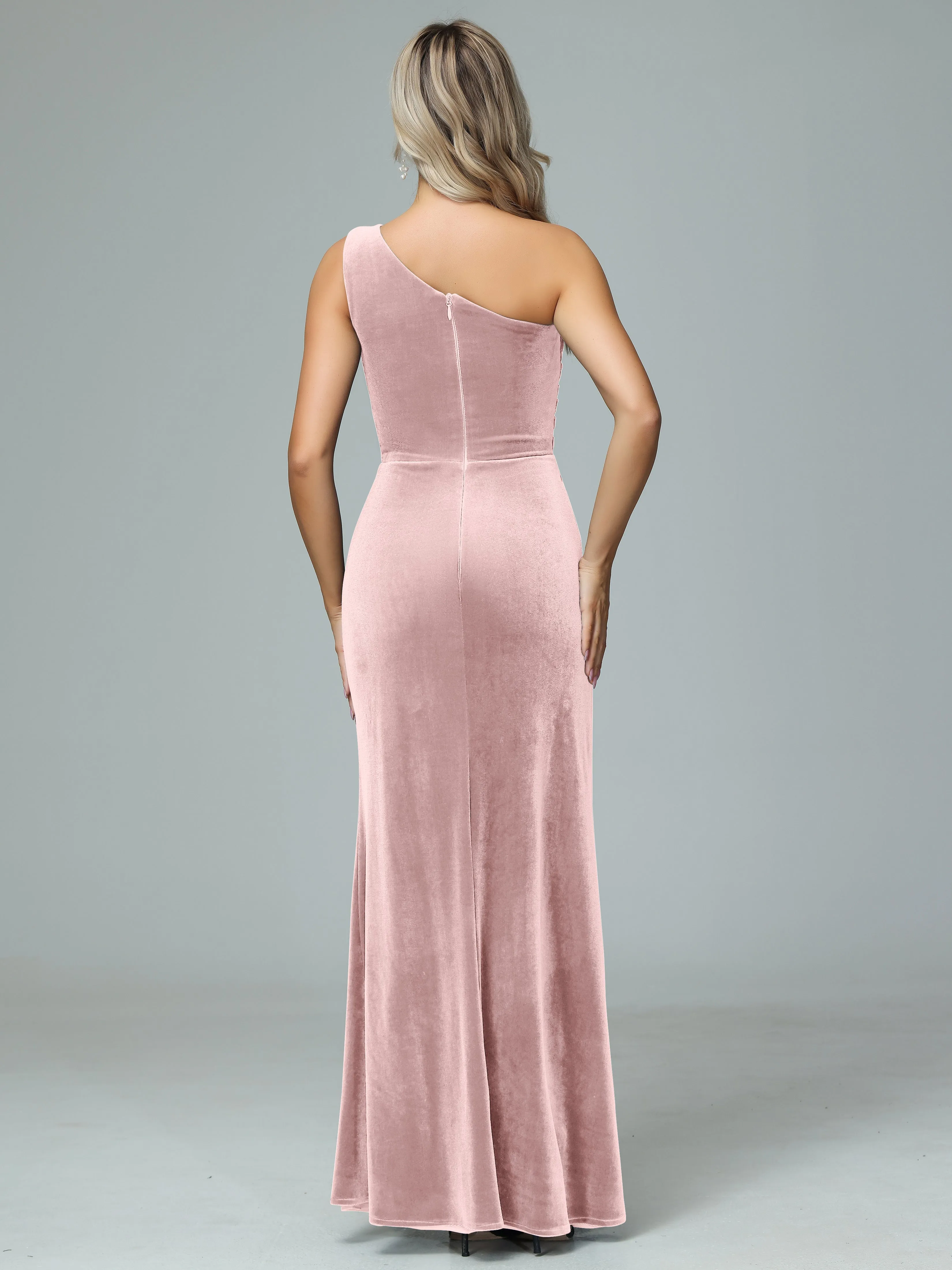 One Shoulder Velvet Winter Formal Bridesmaid Dresses