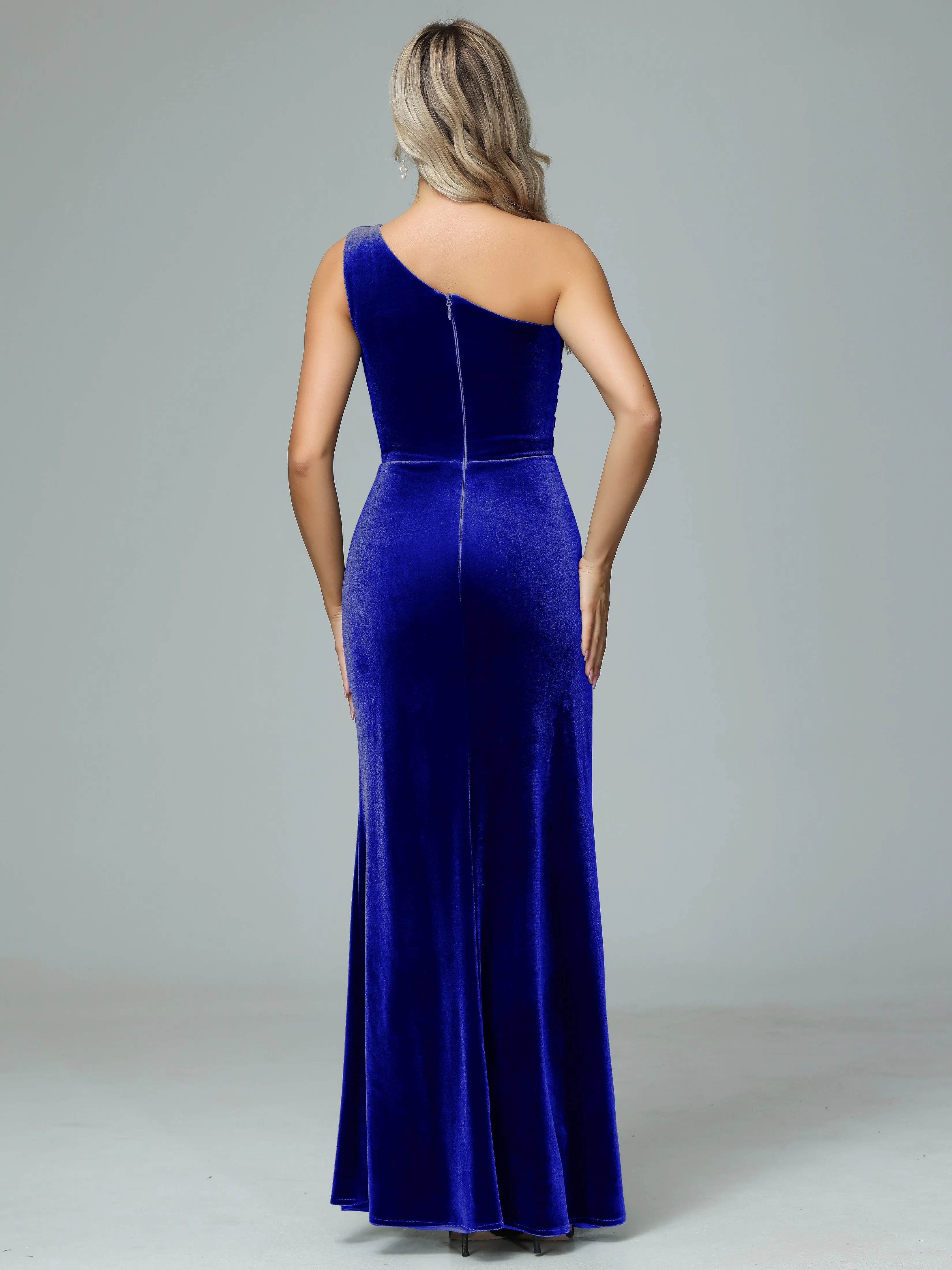 One Shoulder Velvet Winter Formal Bridesmaid Dresses