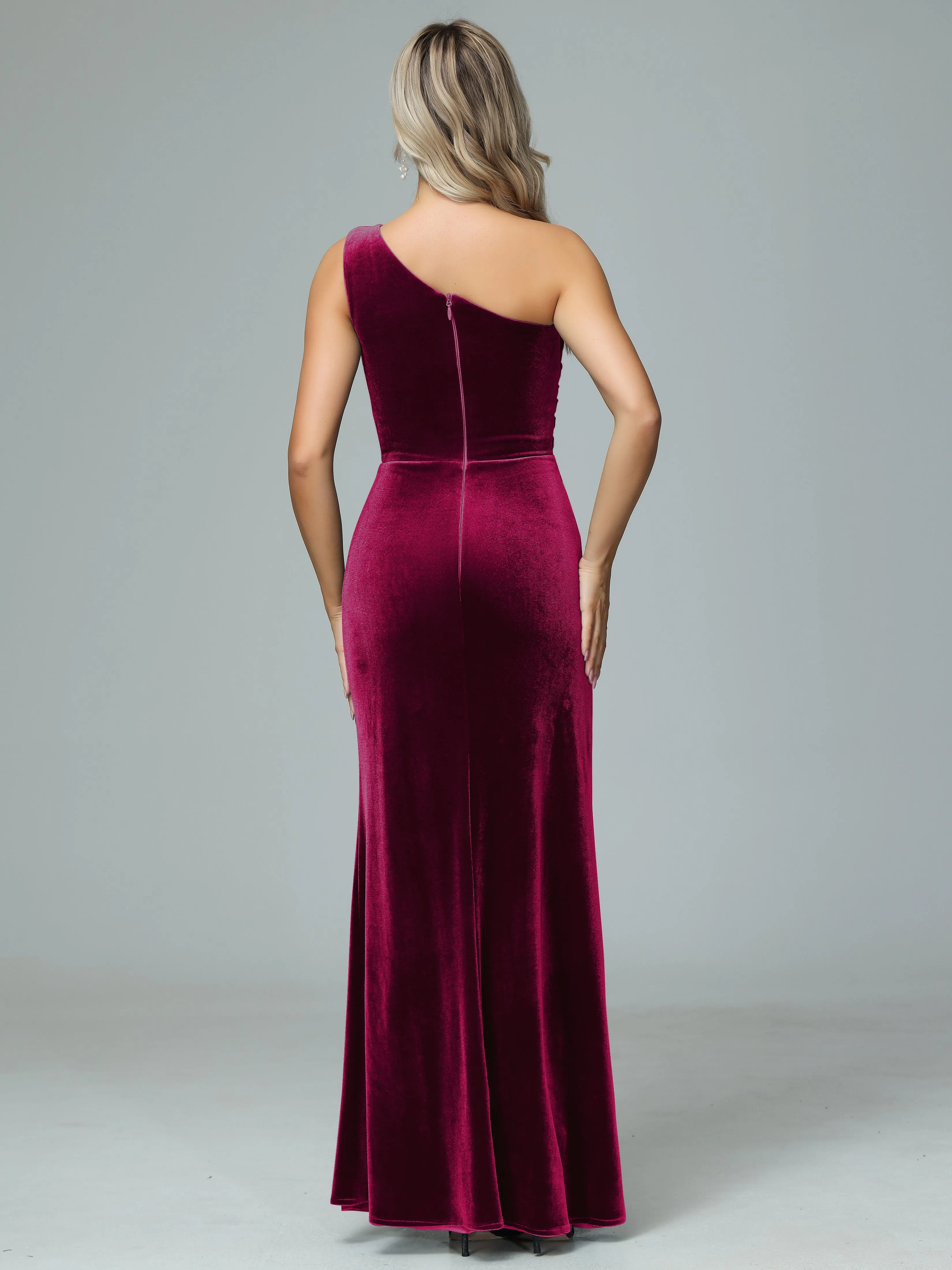 One Shoulder Velvet Winter Formal Bridesmaid Dresses