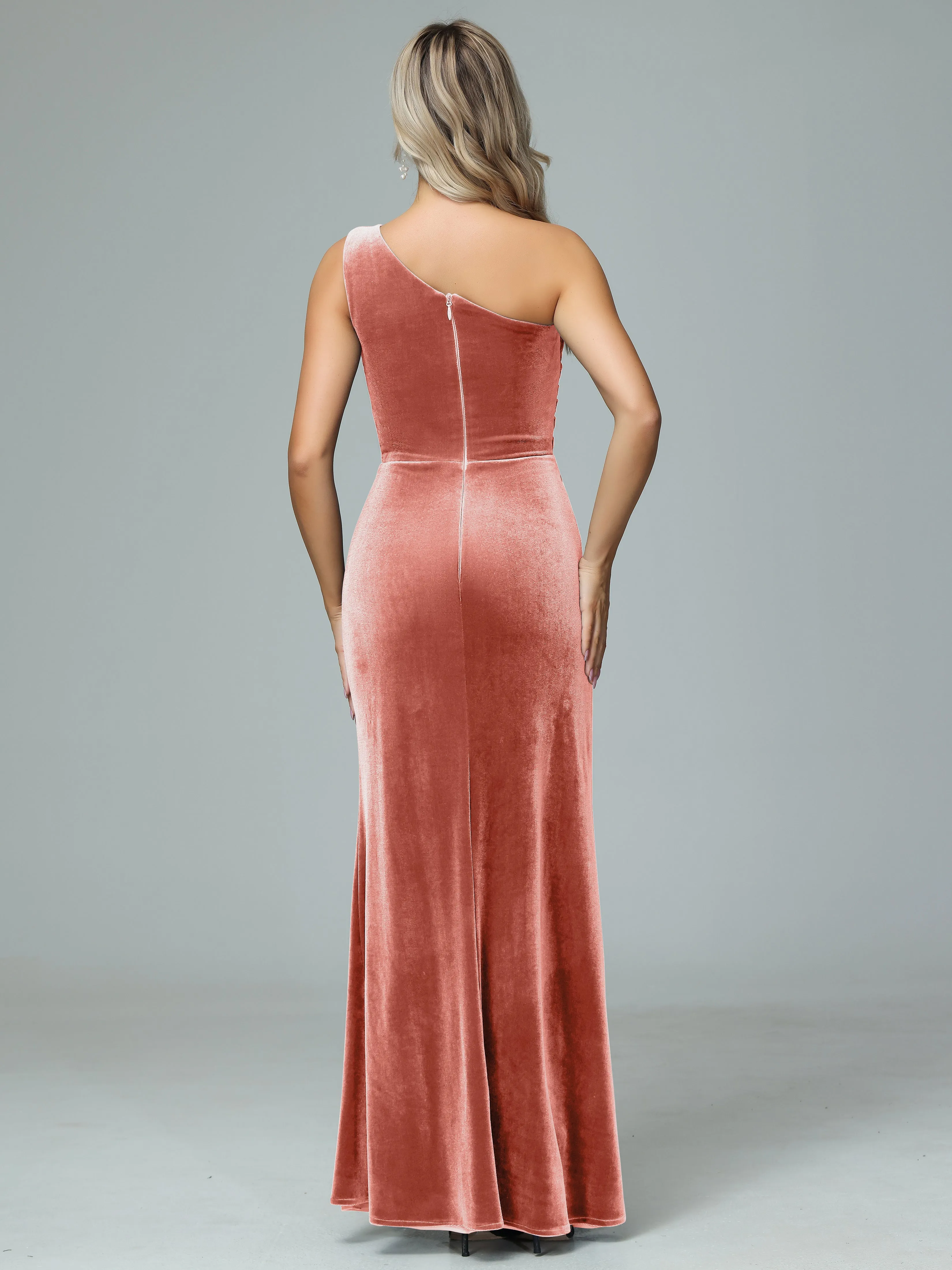 One Shoulder Velvet Winter Formal Bridesmaid Dresses