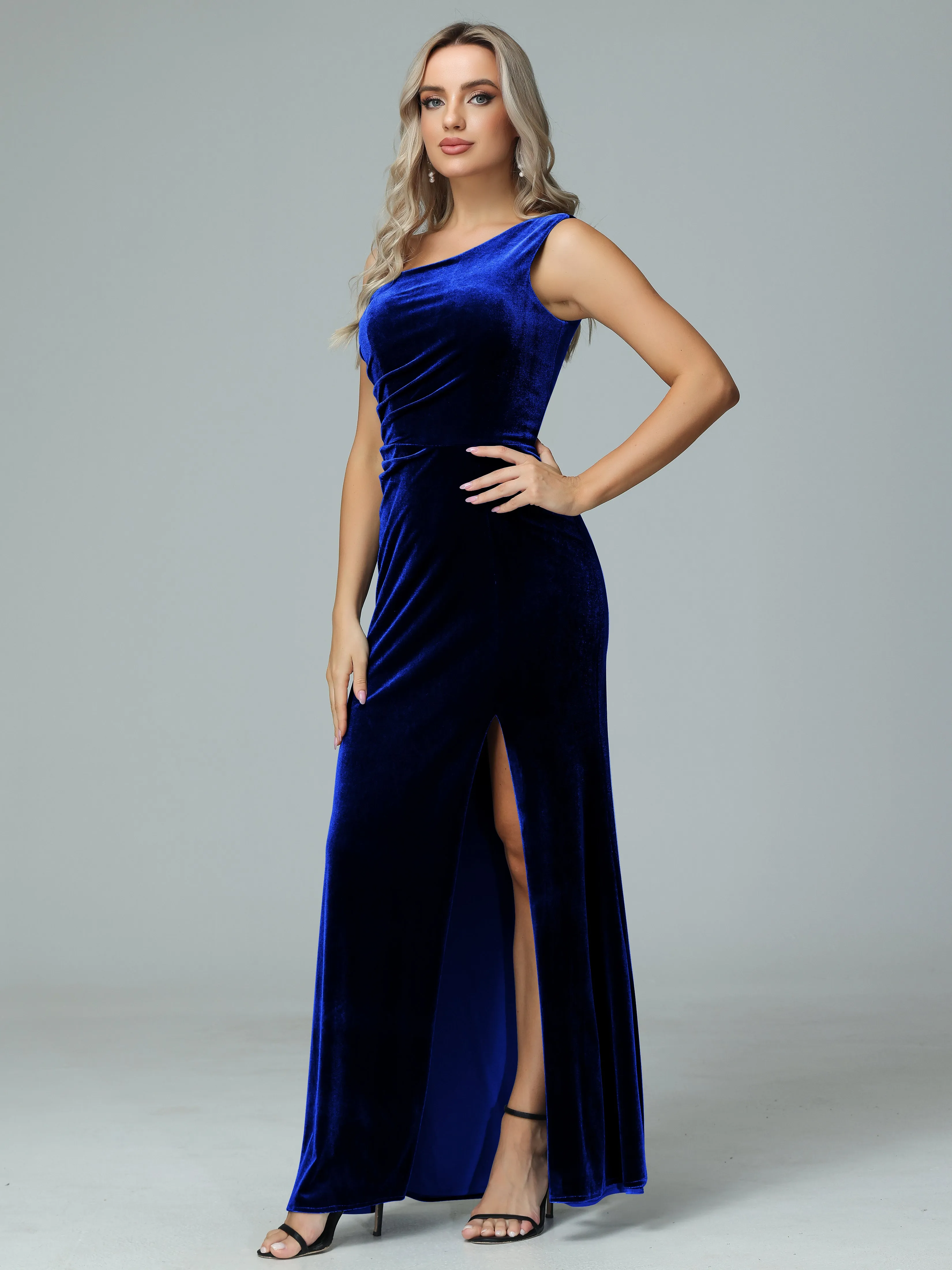 One Shoulder Velvet Winter Formal Bridesmaid Dresses