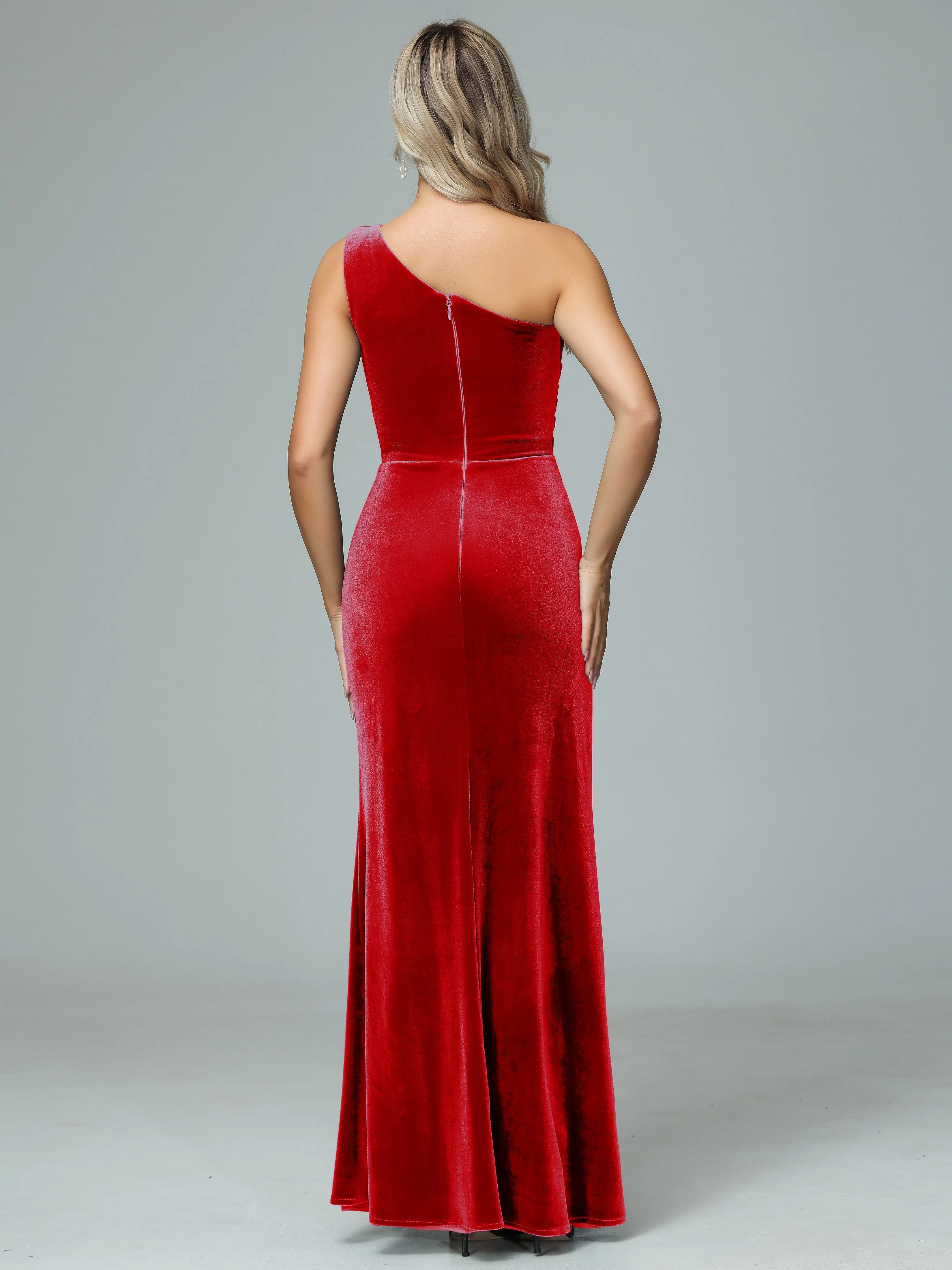 One Shoulder Velvet Winter Formal Bridesmaid Dresses
