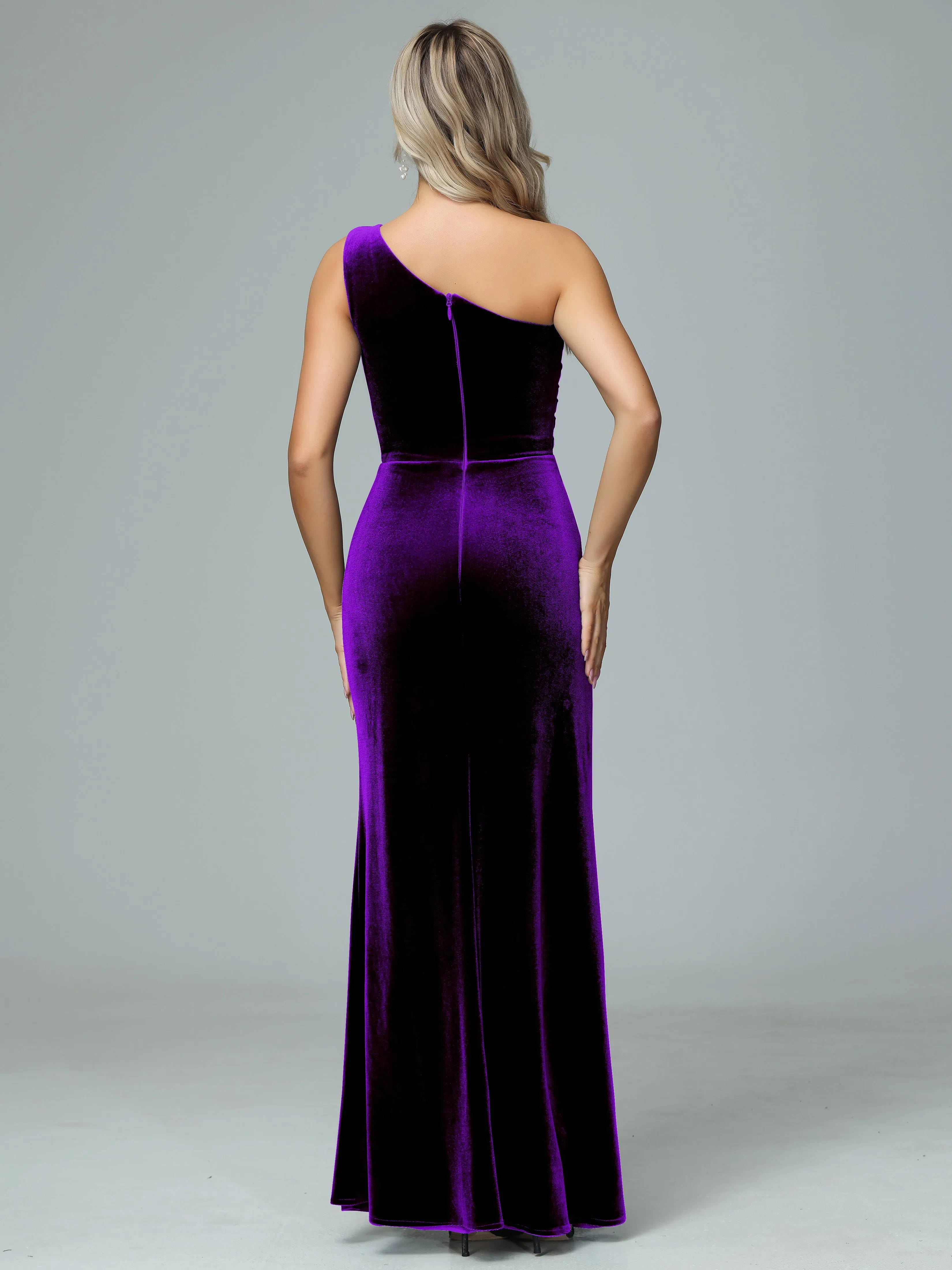 One Shoulder Velvet Winter Formal Bridesmaid Dresses