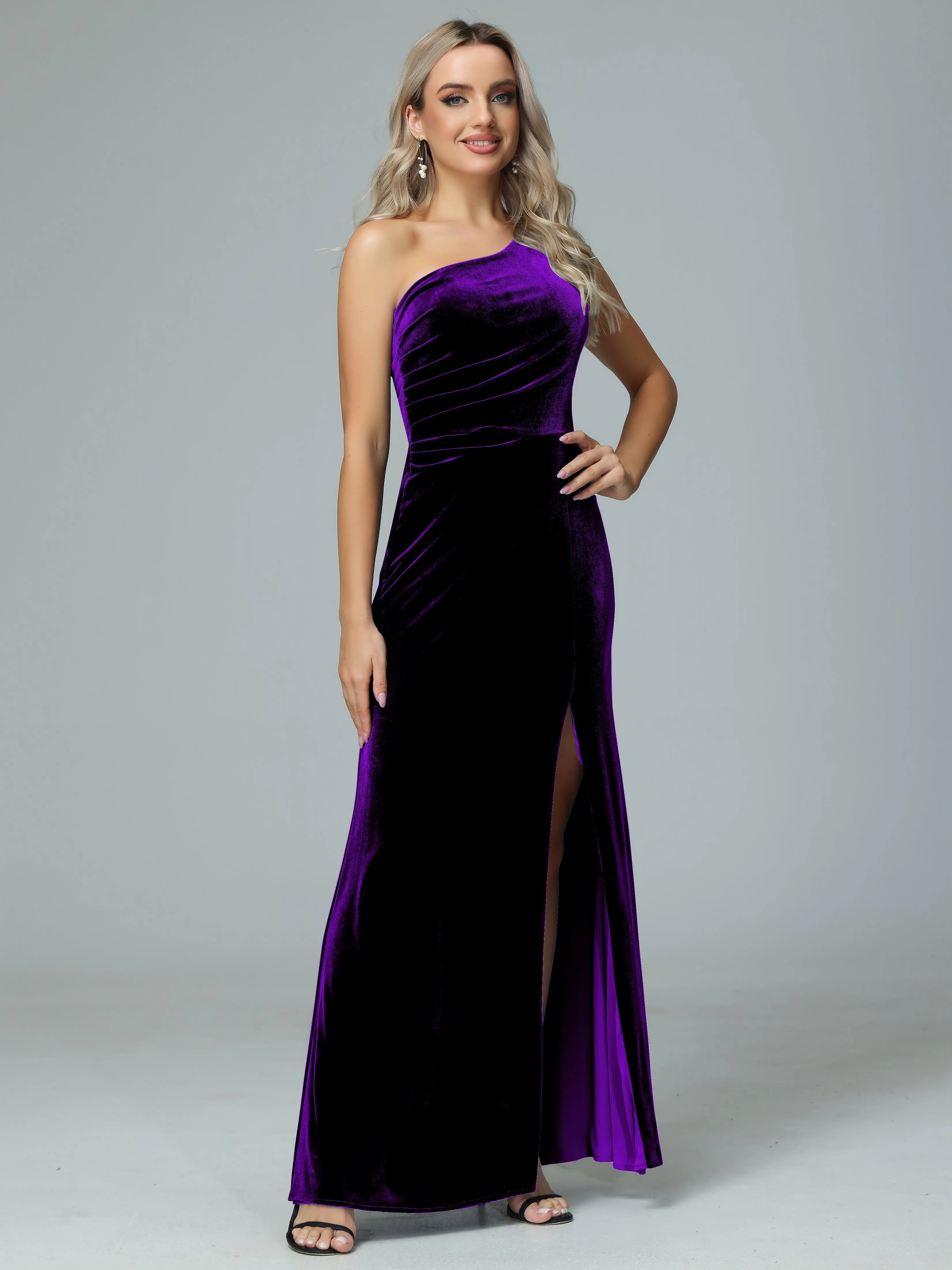 One Shoulder Velvet Winter Formal Bridesmaid Dresses