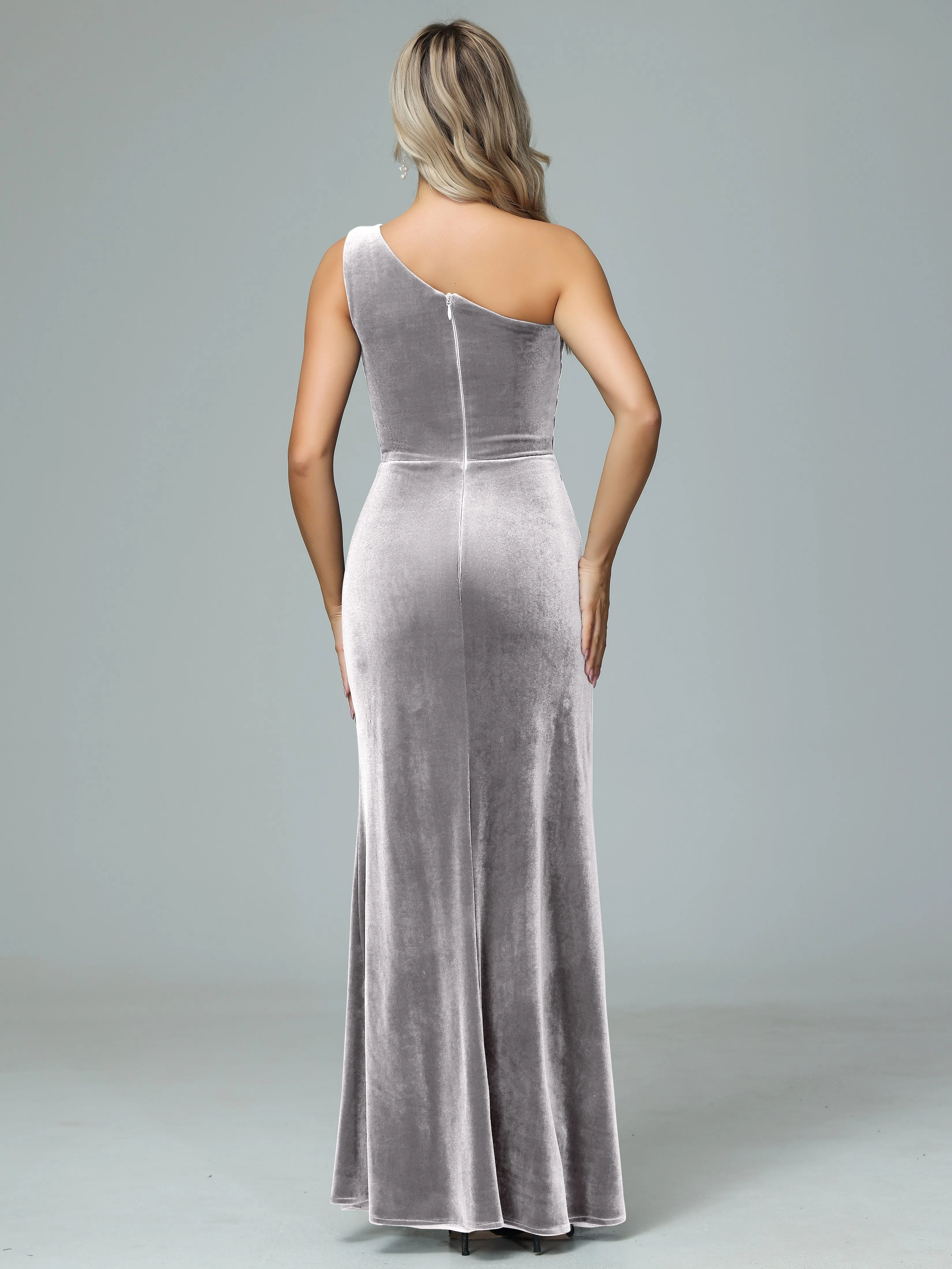 One Shoulder Velvet Winter Formal Bridesmaid Dresses