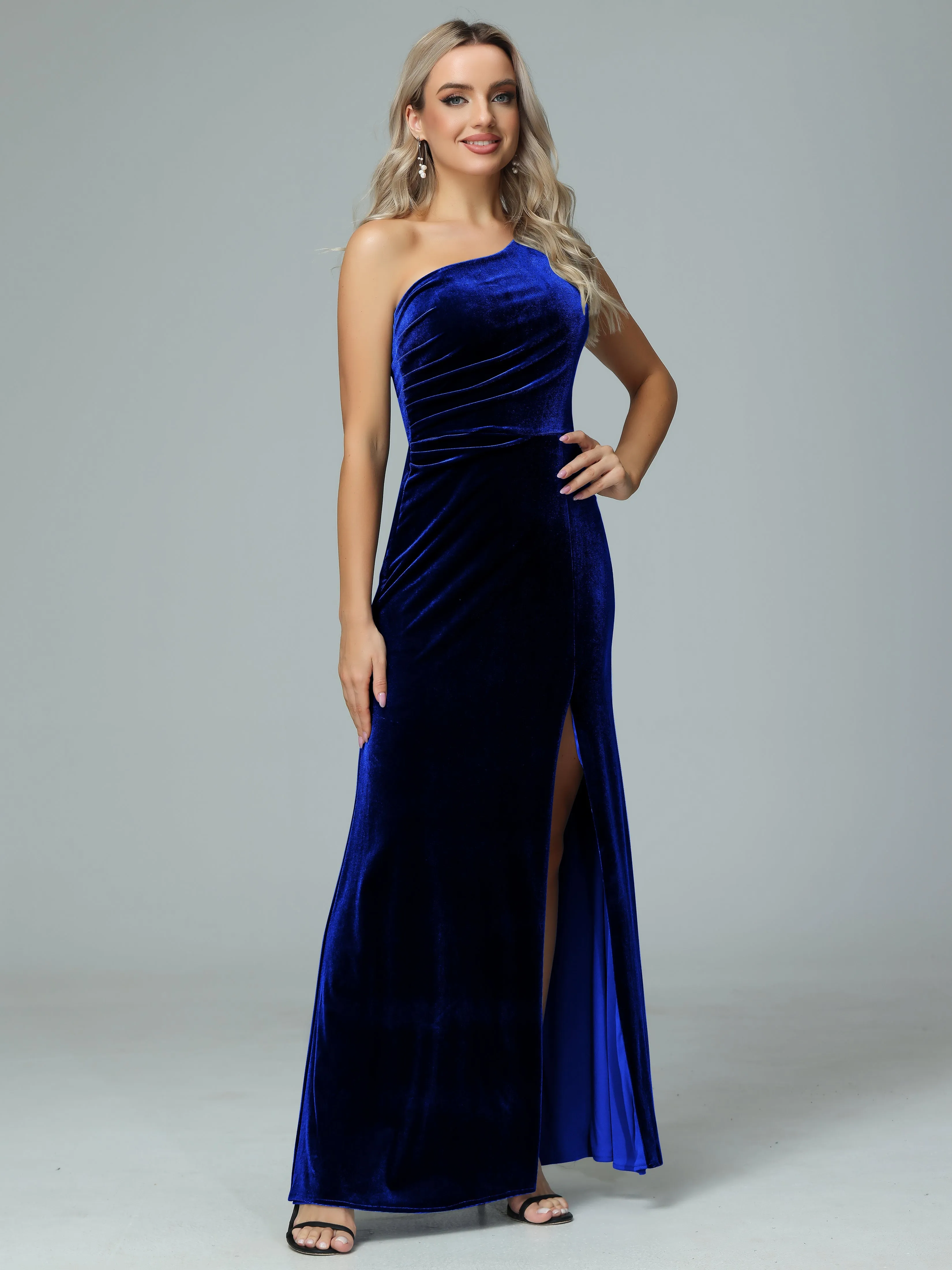 One Shoulder Velvet Winter Formal Bridesmaid Dresses