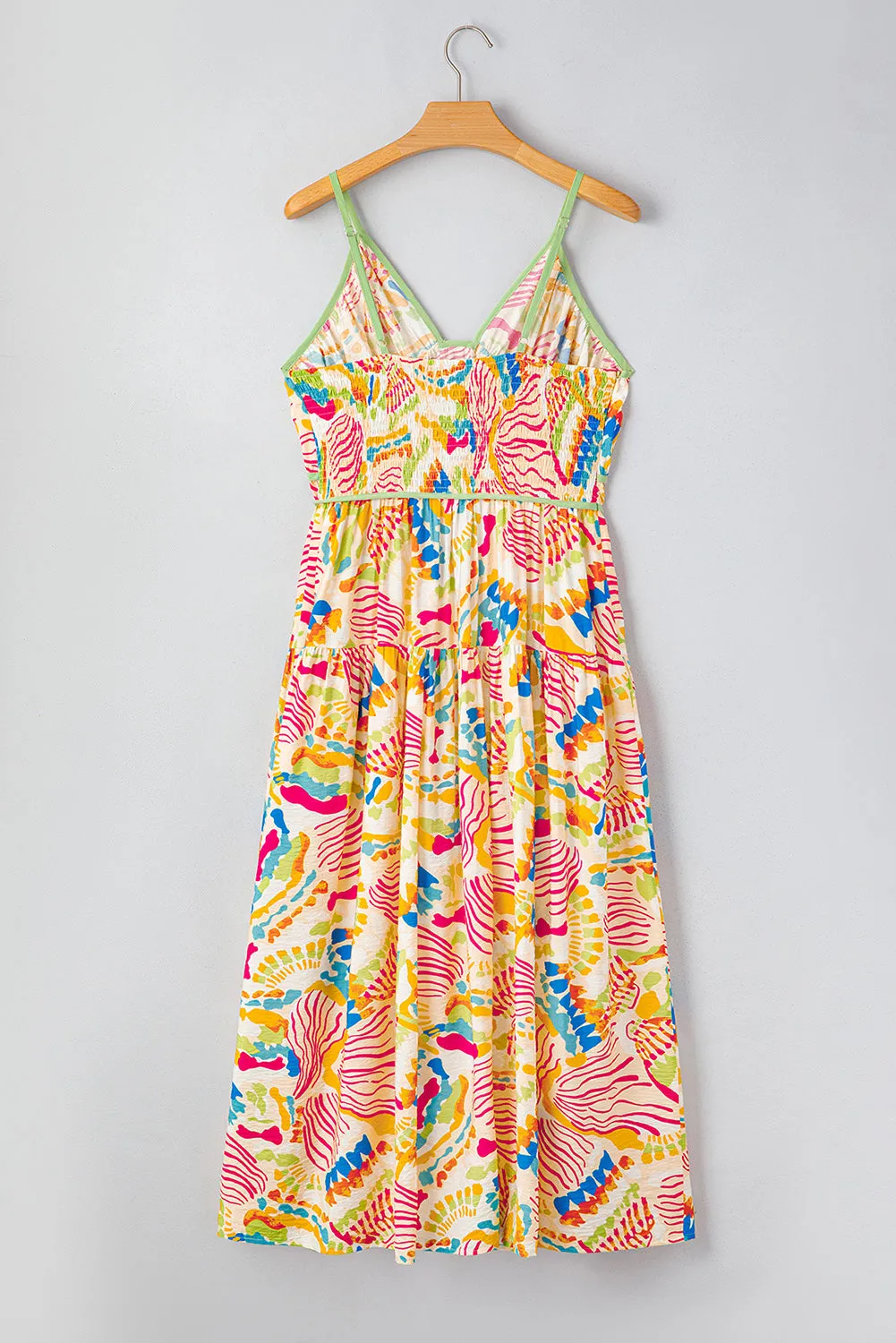 Orange Abstract Print Spaghetti Strap Piping Detail Maxi Dres
