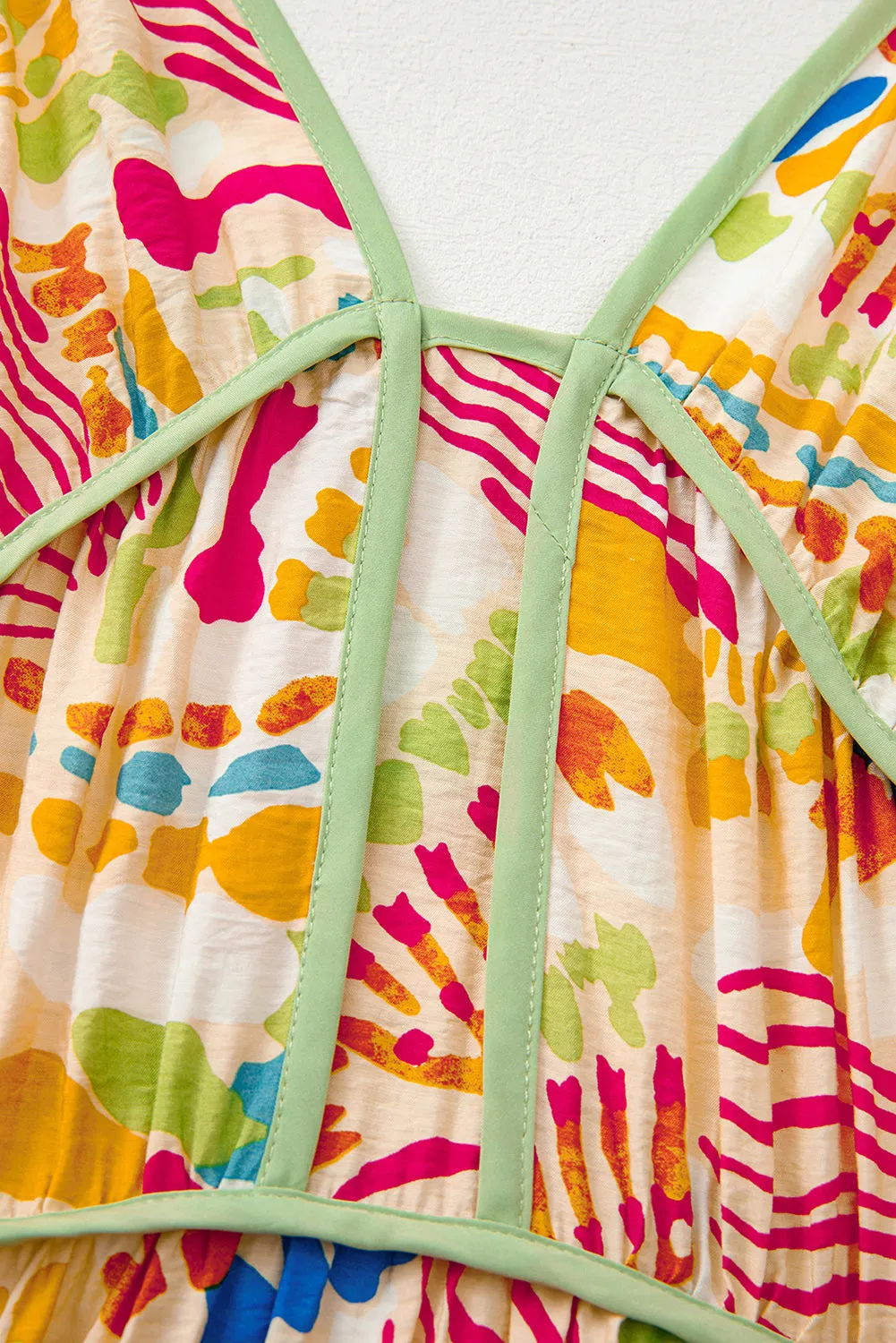 Orange Abstract Print Spaghetti Strap Piping Detail Maxi Dres