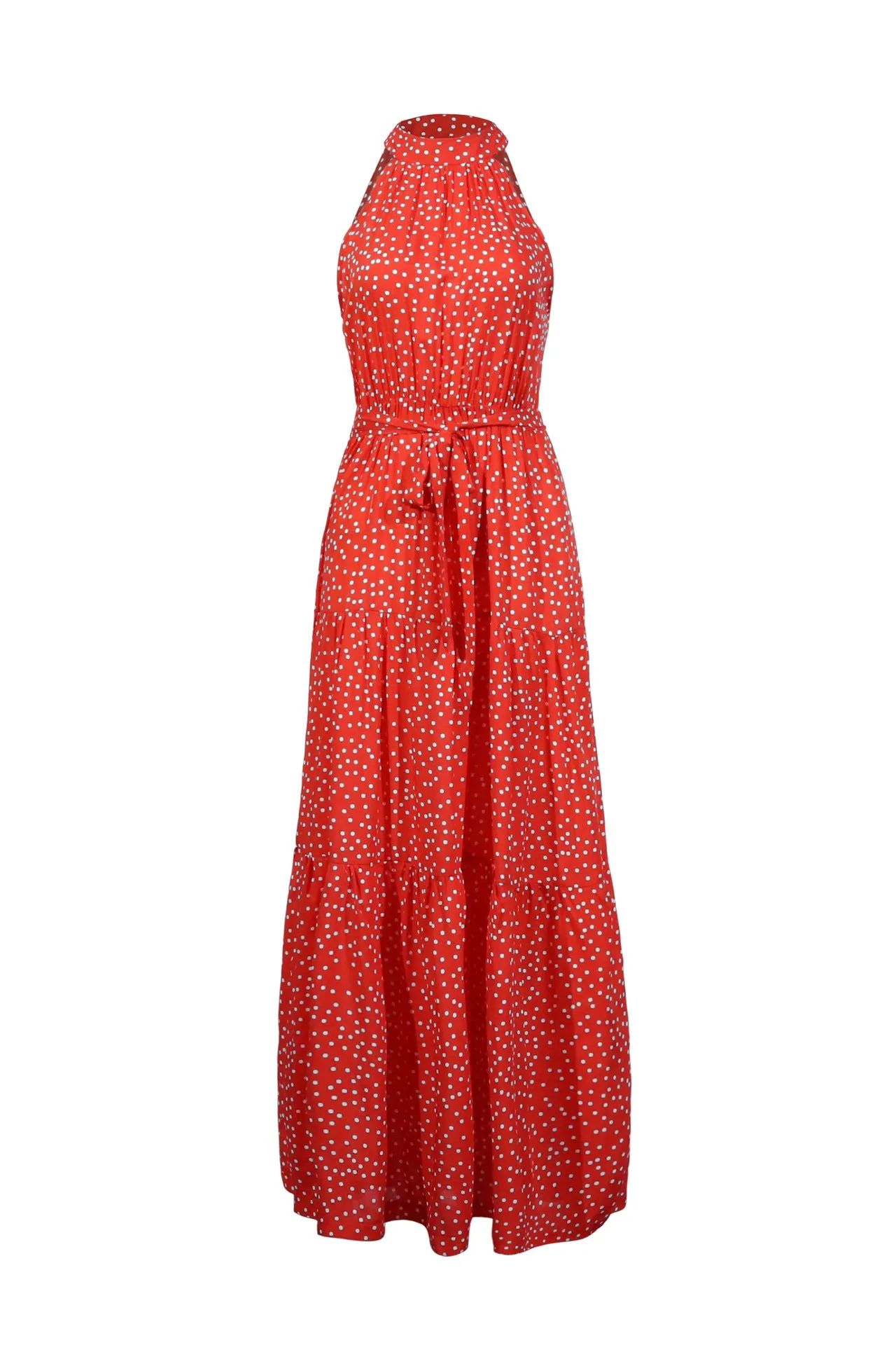 Orange Wave Bohemian Boho Printed Hanging Neck Straps Maxi Dresses