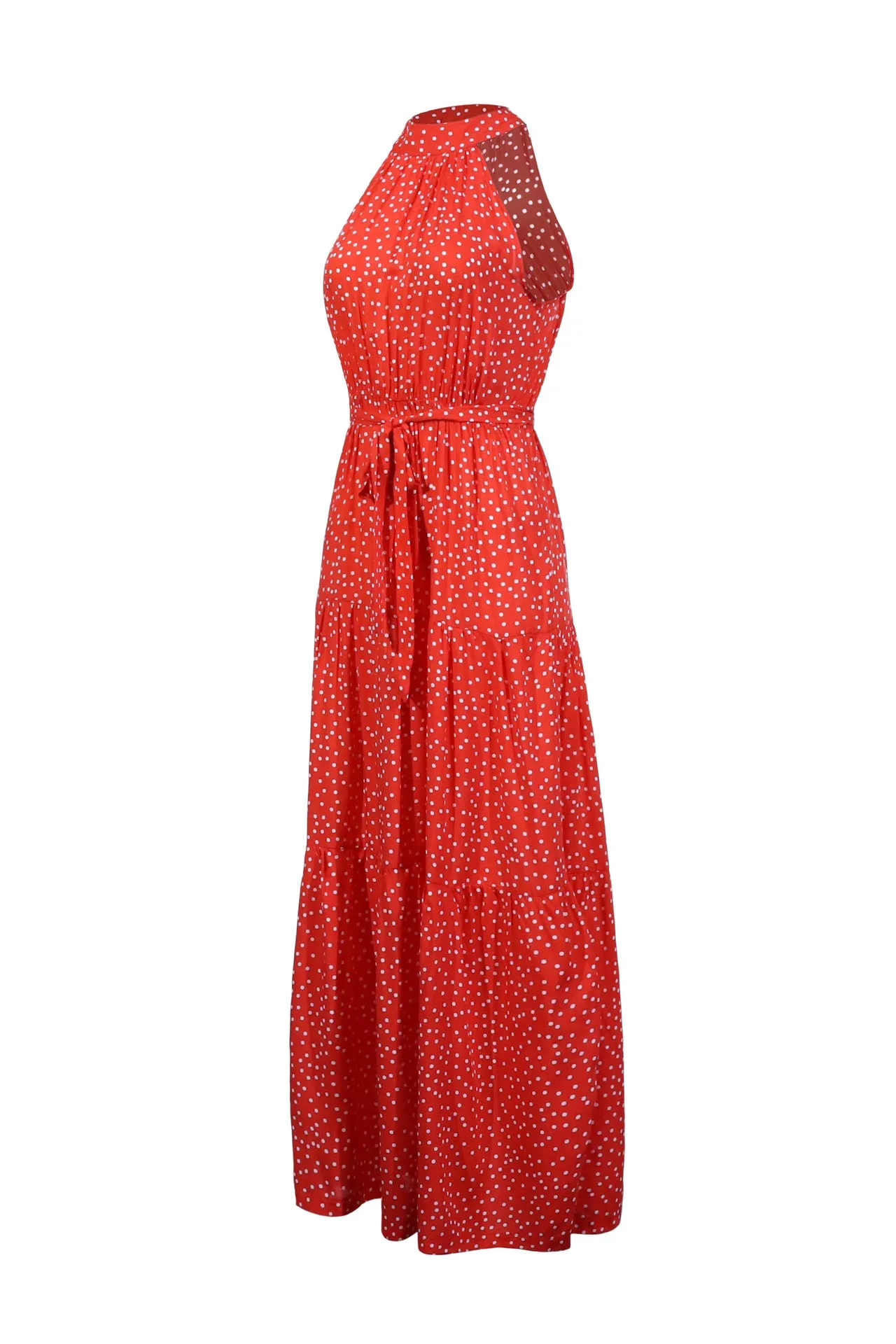Orange Wave Bohemian Boho Printed Hanging Neck Straps Maxi Dresses