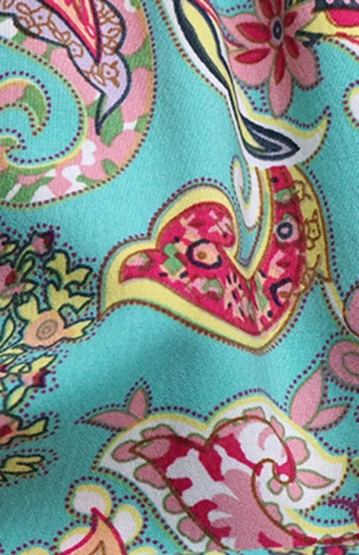 Paisley Print Boho Slip Dress with V-Neck and Tiered Hem