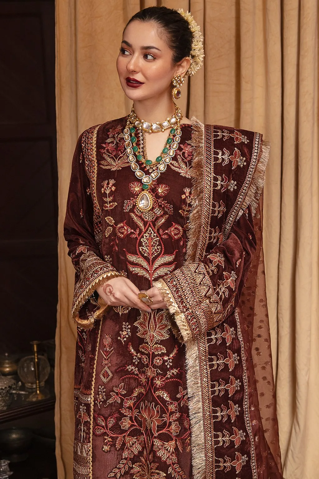 Party Wear Pakistani Dress in Dark Brown Shade #PF300