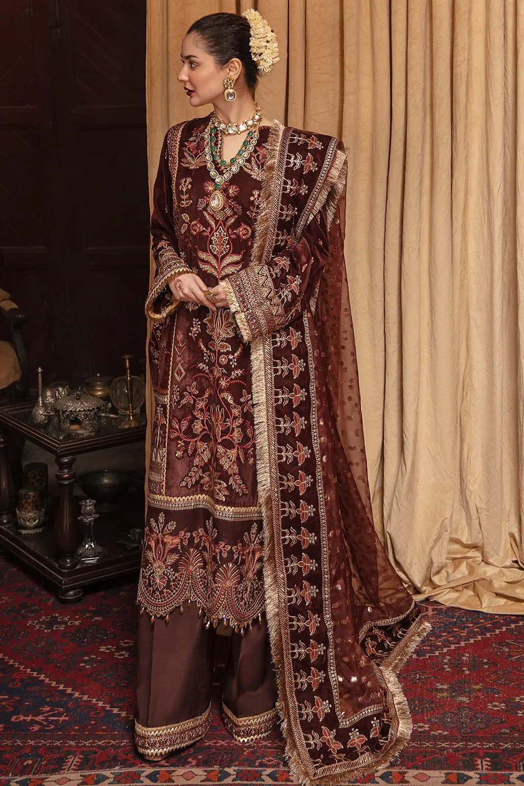 Party Wear Pakistani Dress in Dark Brown Shade #PF300
