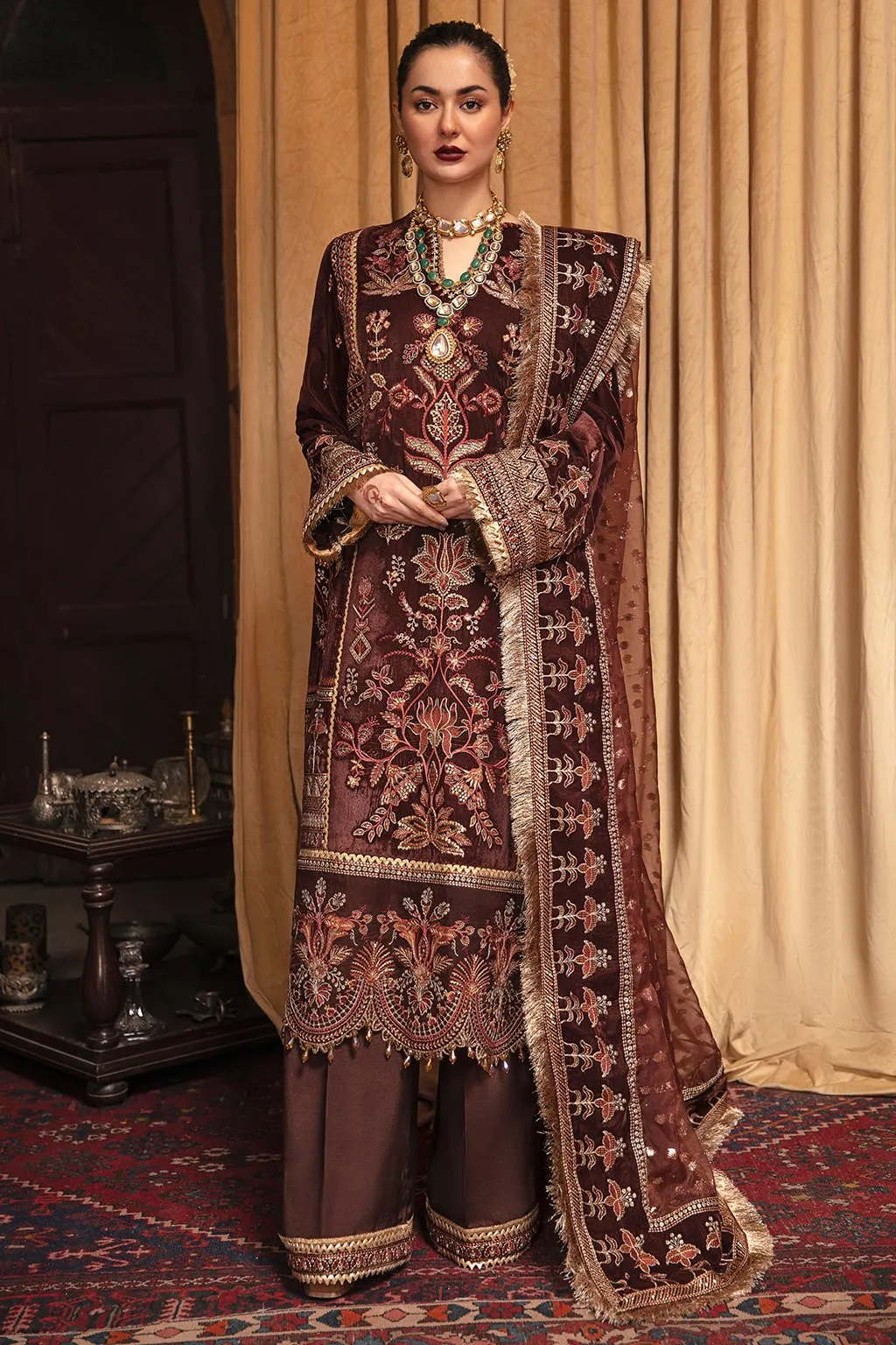 Party Wear Pakistani Dress in Dark Brown Shade #PF300
