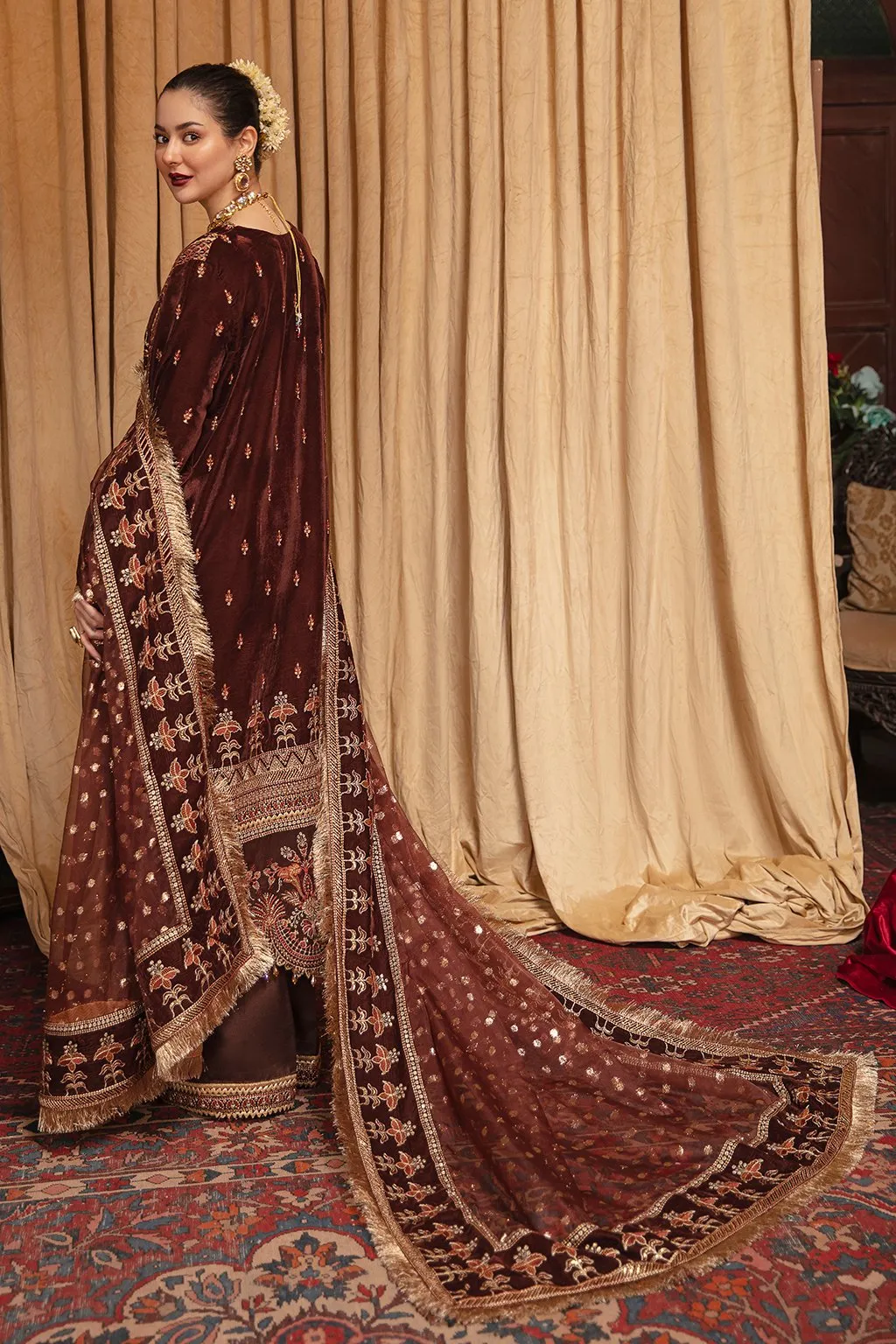 Party Wear Pakistani Dress in Dark Brown Shade #PF300