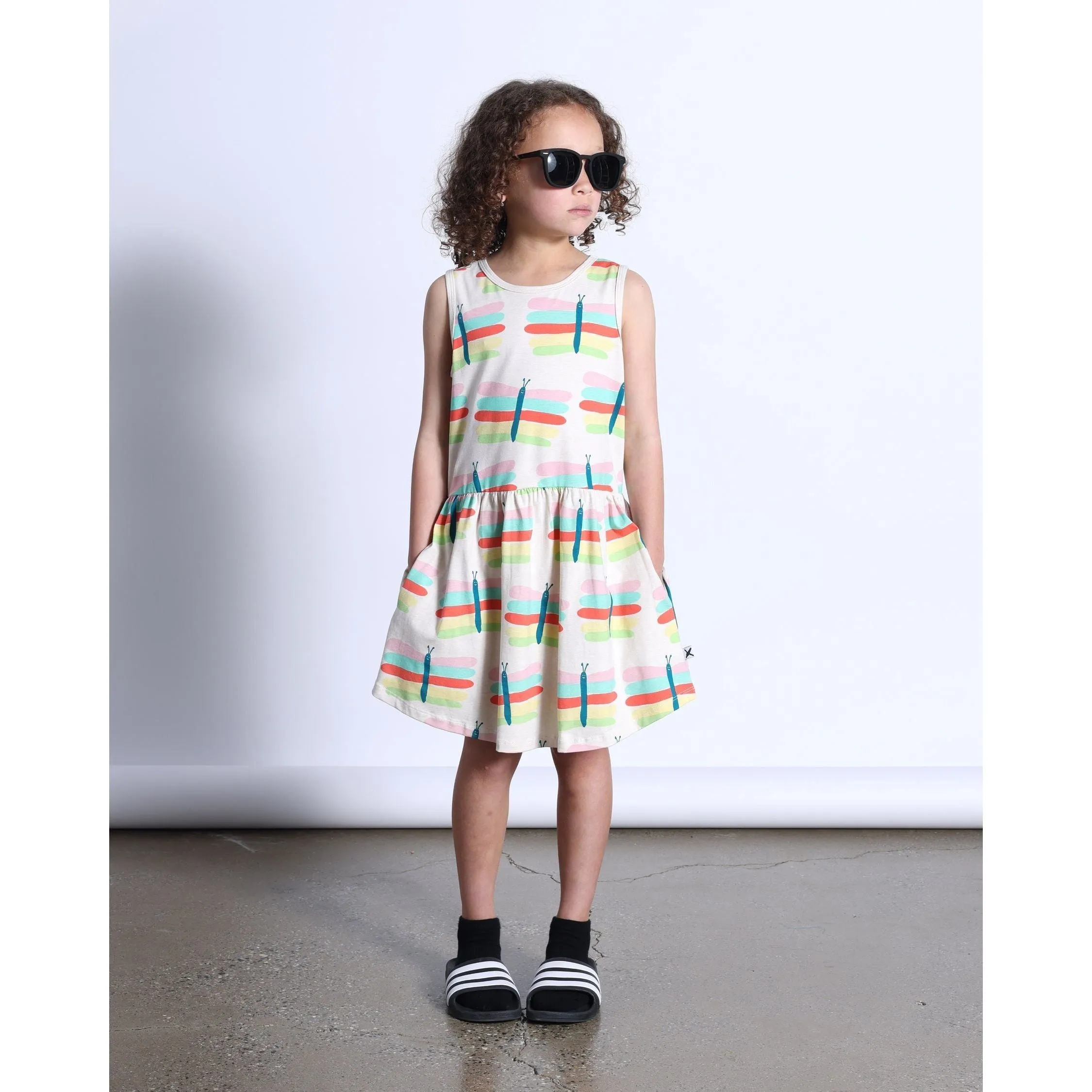 Pastel Butterflies Dress- Oatmeal Marle
