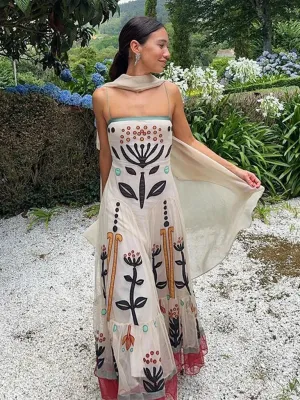 Patchwork Maxi Dress with Floral Geometric Design