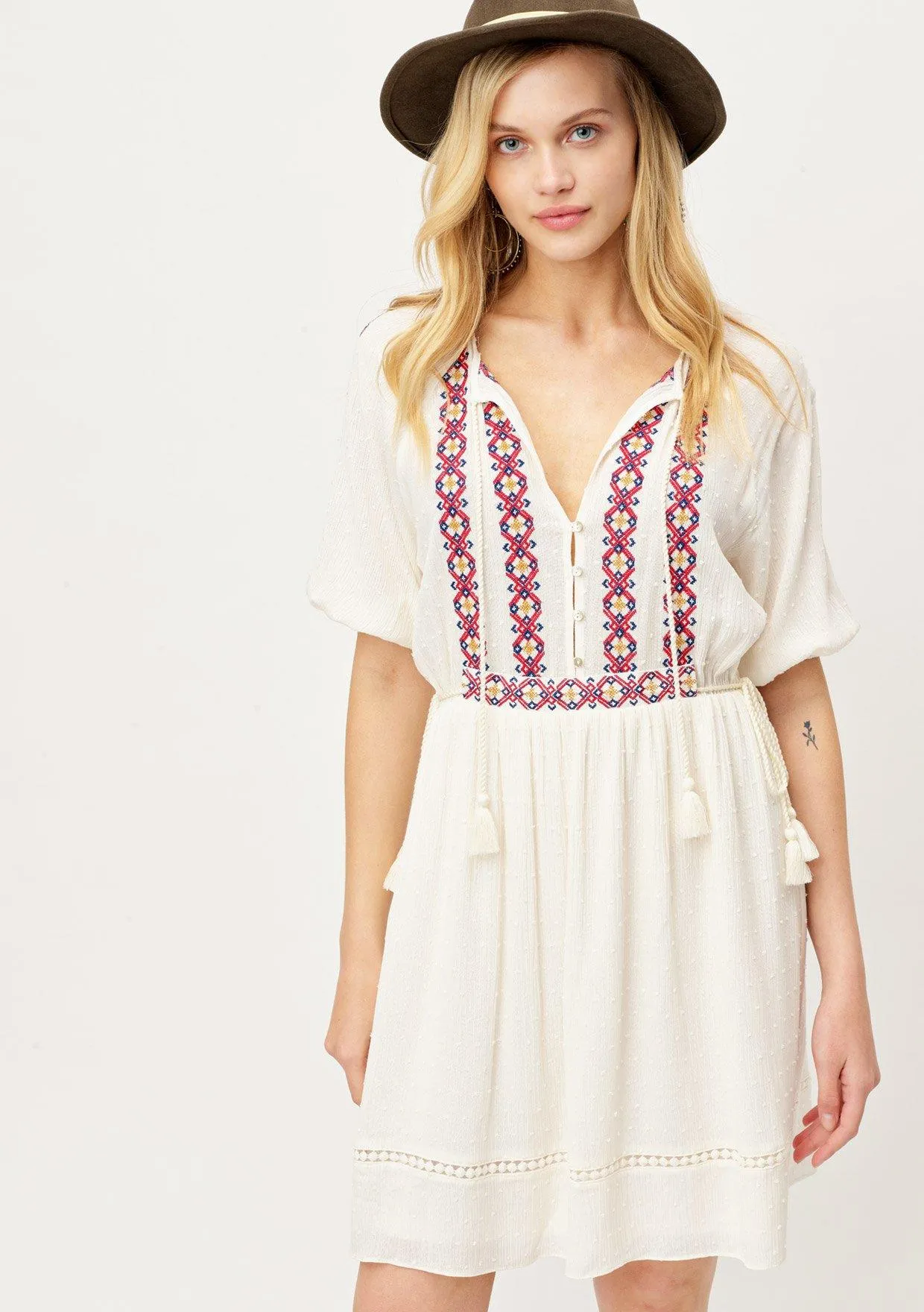 Penny Lane Embroidered Boho Mini Dress