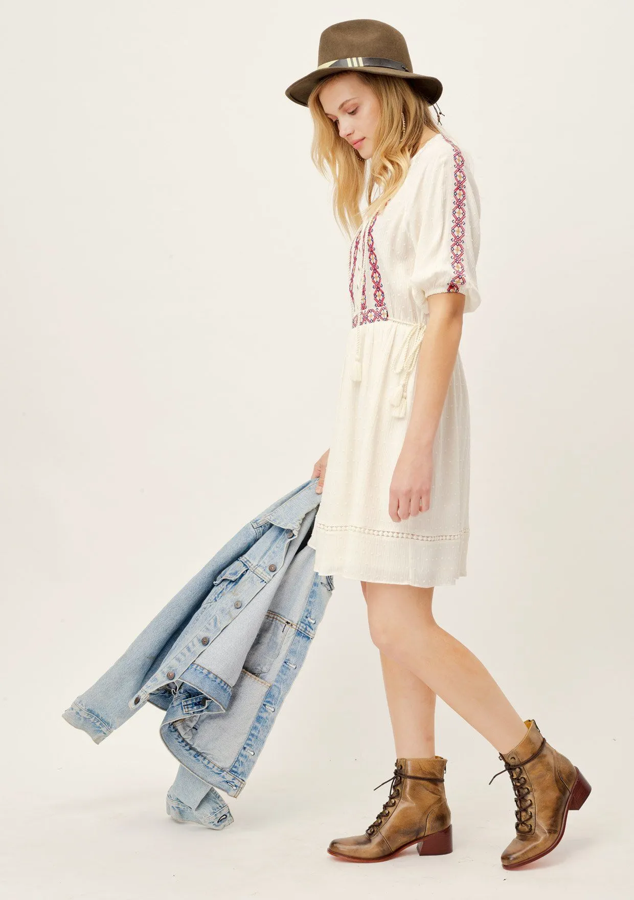 Penny Lane Embroidered Boho Mini Dress