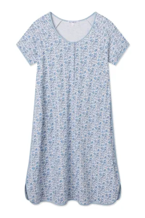 Pima Maternity Nightgown in Delft Blue Garden Floral