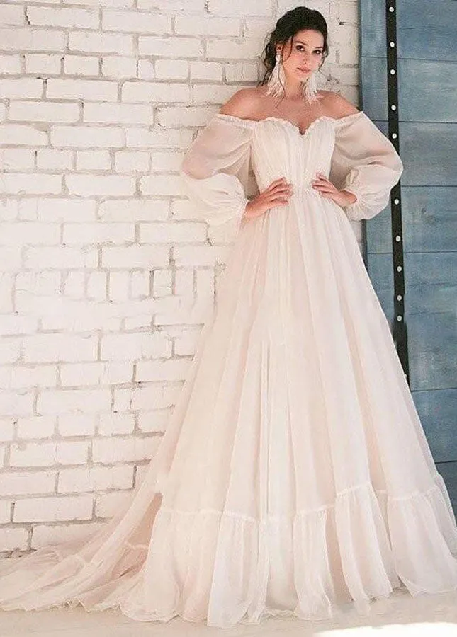 Pink Bohemian Unique  Sweetheart Long-Sleeve Wedding Dresses