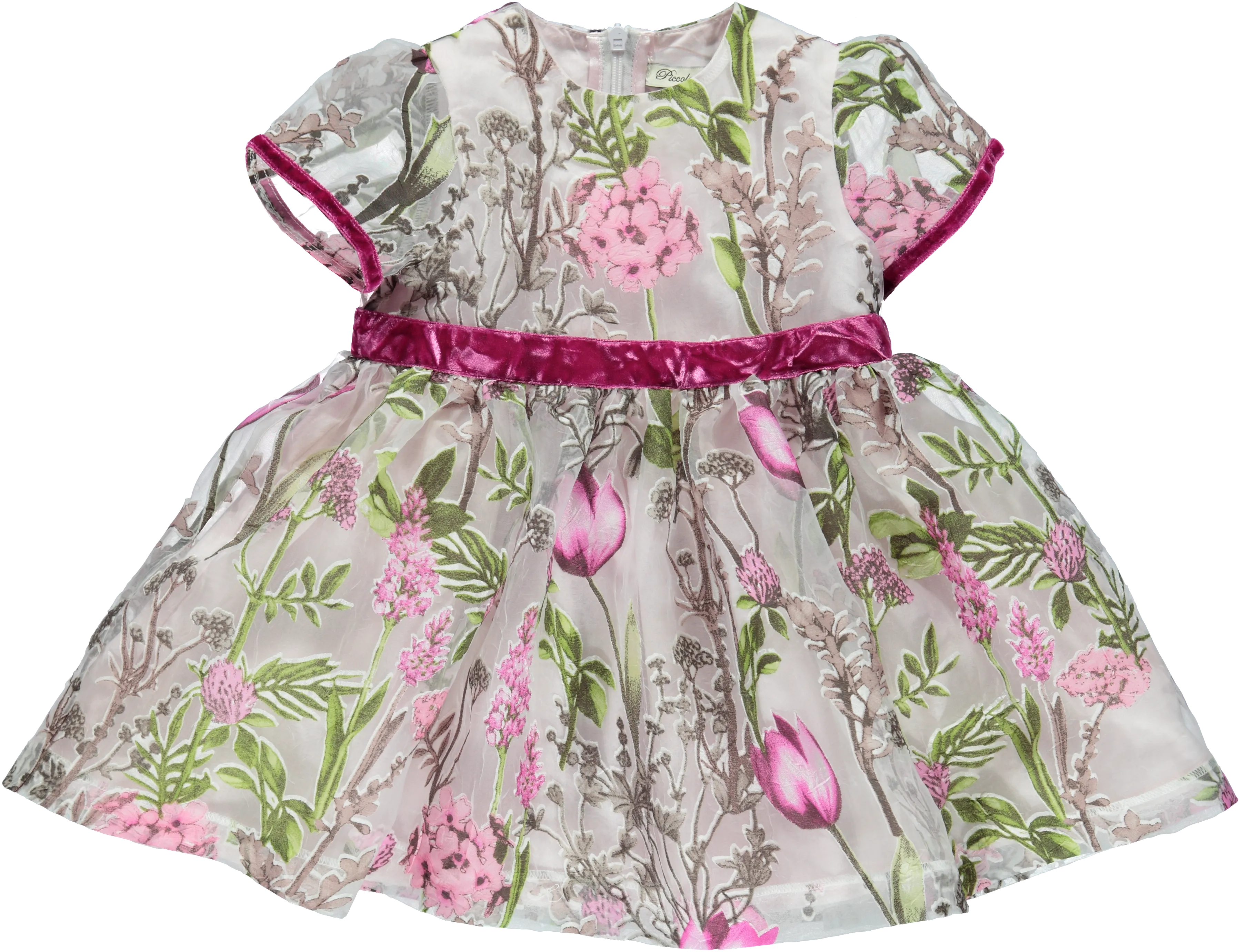 Pink Embroidered Flower Chiffon Dress