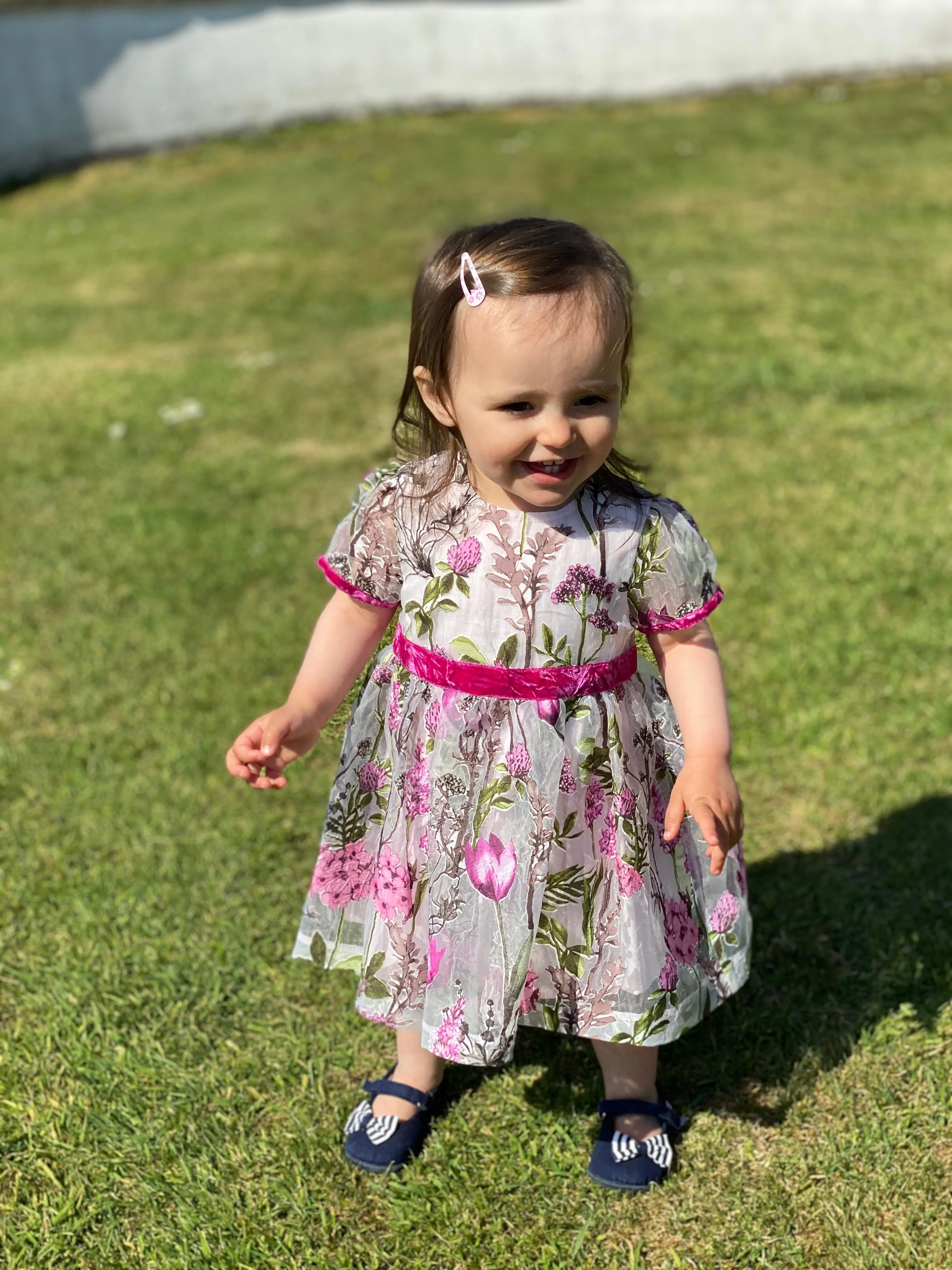 Pink Embroidered Flower Chiffon Dress