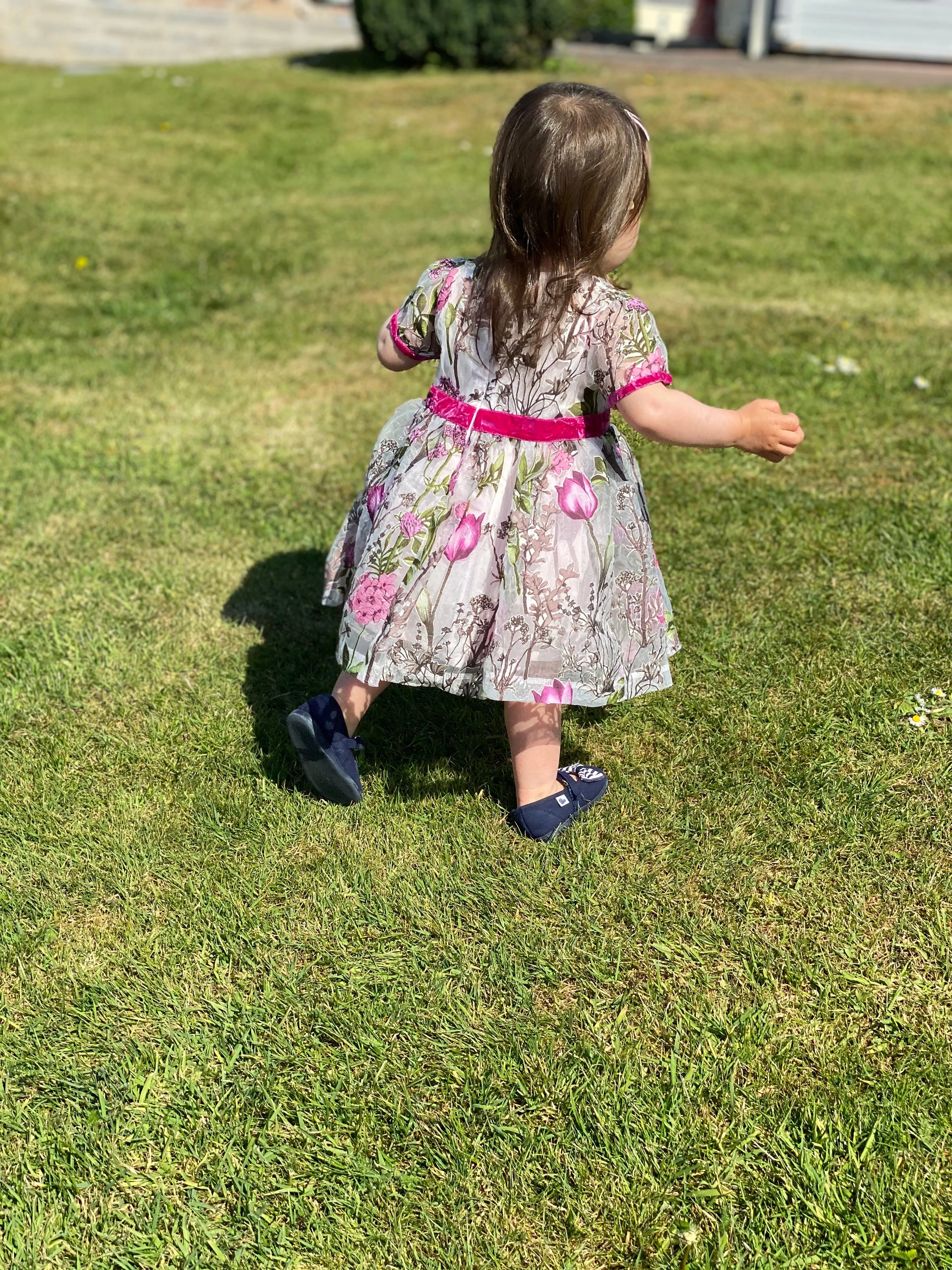 Pink Embroidered Flower Chiffon Dress