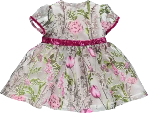 Pink Embroidered Flower Chiffon Dress