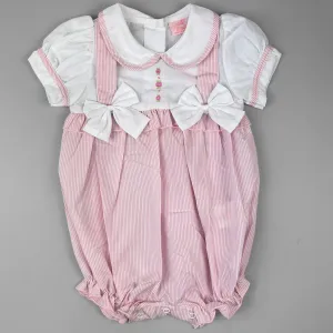 Pink Striped Baby Romper with Peter Pan Collar and Bows