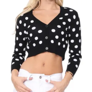 Pinup Style Polka-Dot Cropped Cardigan