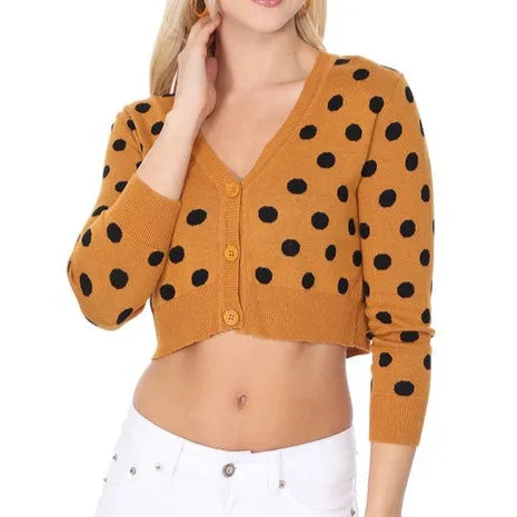 Pinup Style Polka-Dot Cropped Cardigan