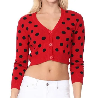 Pinup Style Polka-Dot Cropped Cardigan