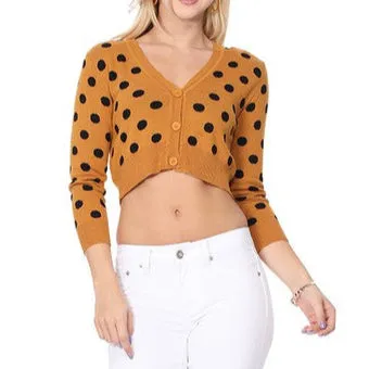 Pinup Style Polka-Dot Cropped Cardigan