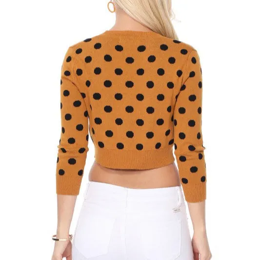 Pinup Style Polka-Dot Cropped Cardigan