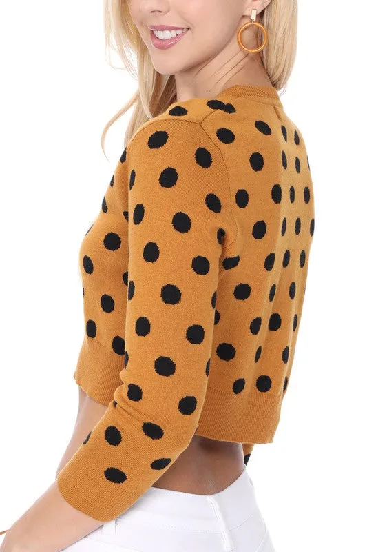 Pinup Style Polka-Dot Cropped Cardigan