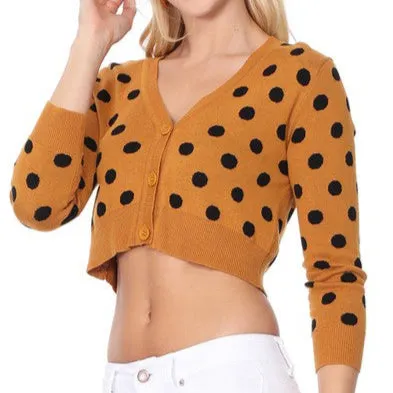 Pinup Style Polka-Dot Cropped Cardigan